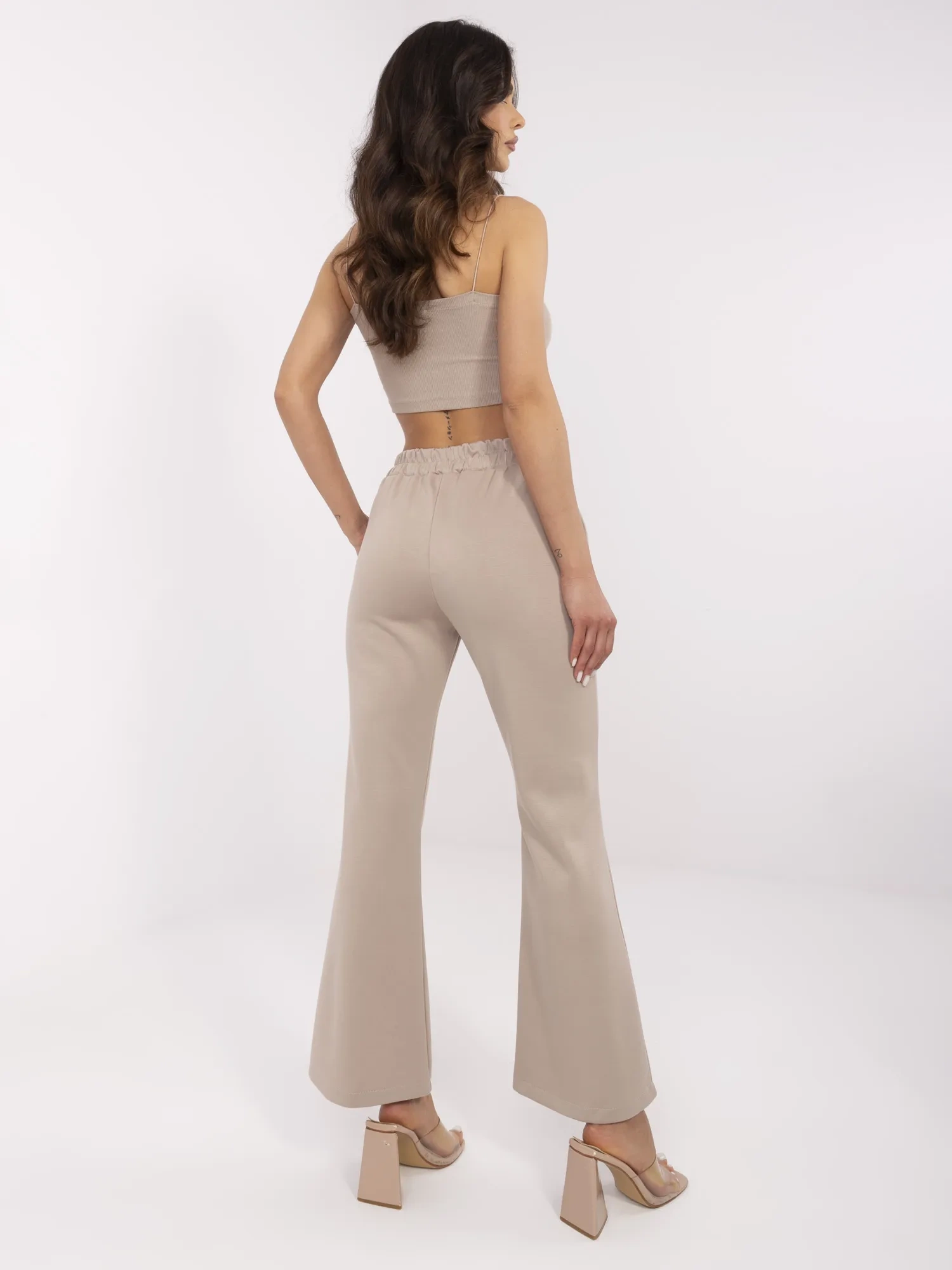 Pantaloni Dama Lejera, Guler inalt, ITALY MODA, Bej Eleganta Office - imagine 2