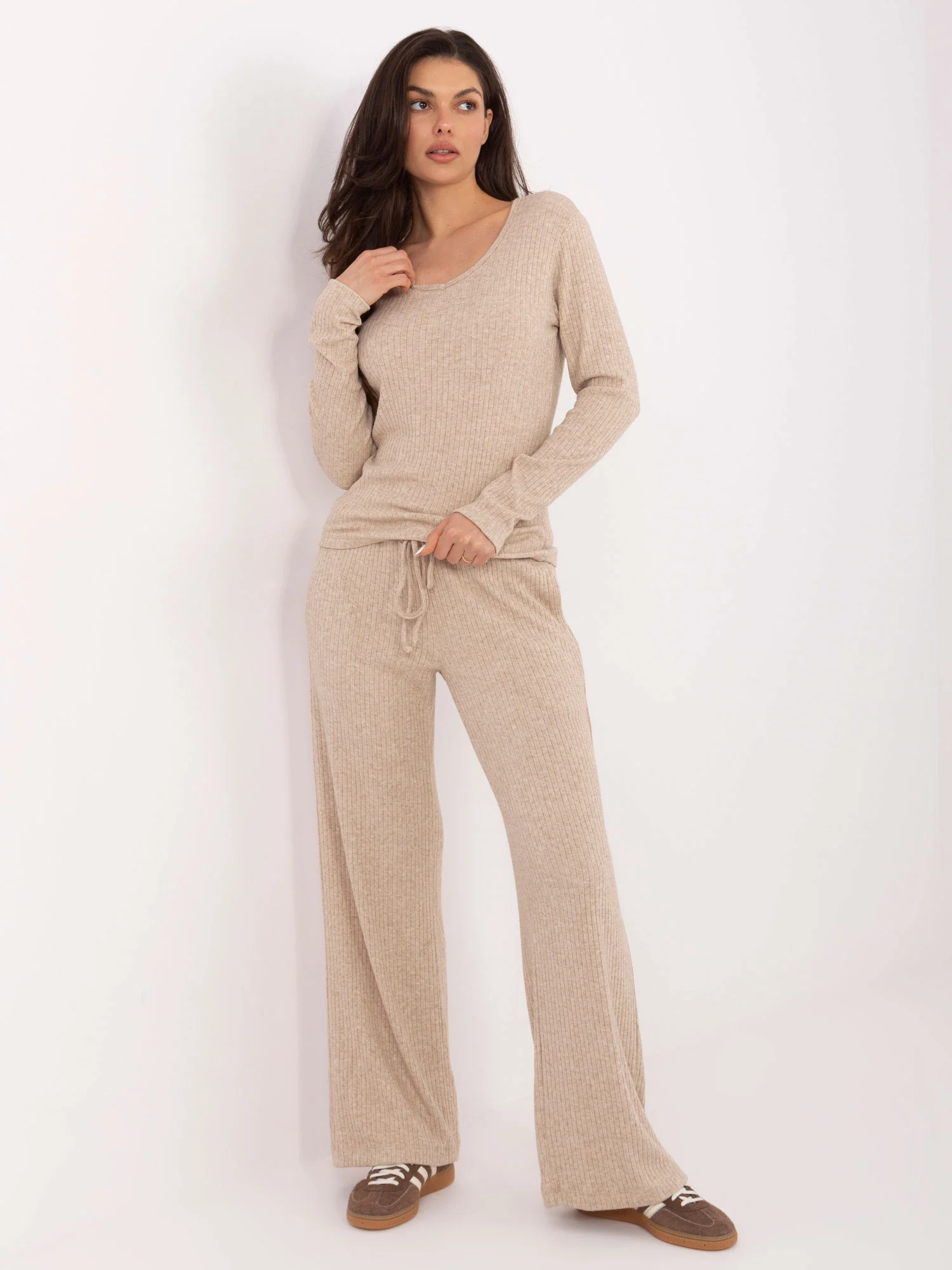 Pantaloni Dama Dungi, Larga, WESTEENE, Bej Casual - imagine 5