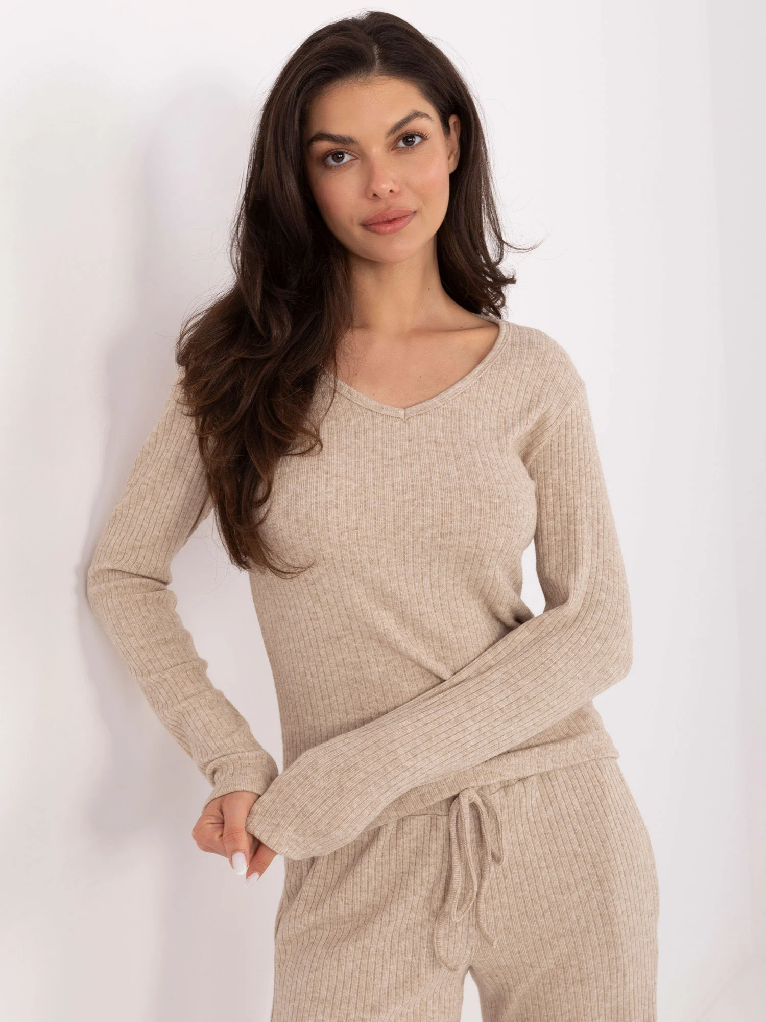 Pantaloni Dama Dungi, Larga, WESTEENE, Bej Casual - imagine 4