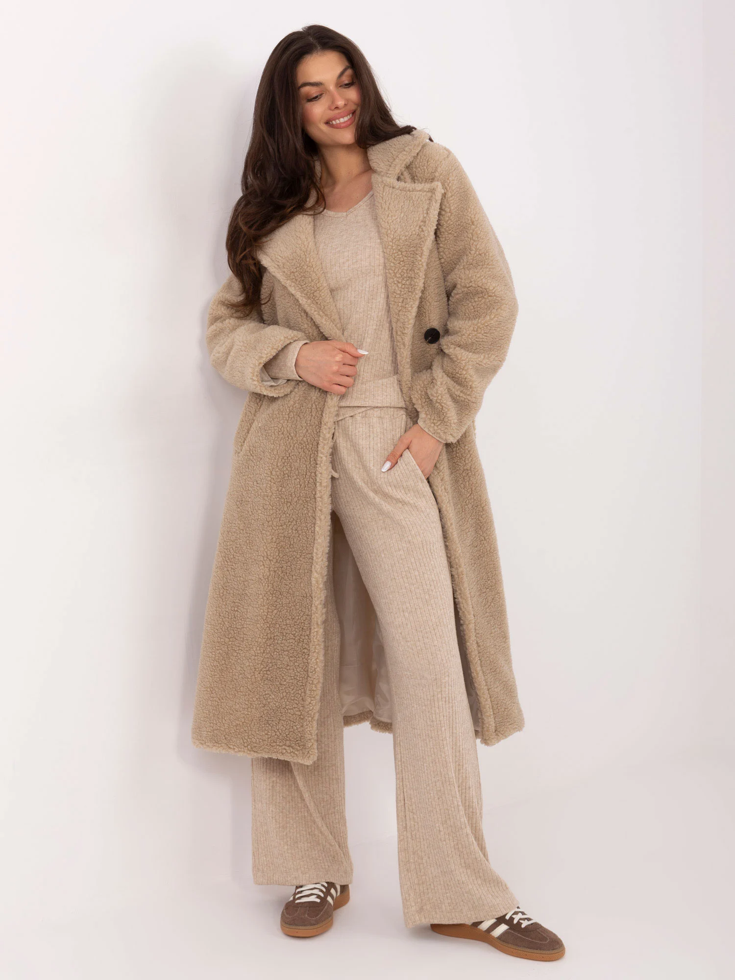 Pantaloni Dama Dungi, Larga, WESTEENE, Bej Casual - imagine 3