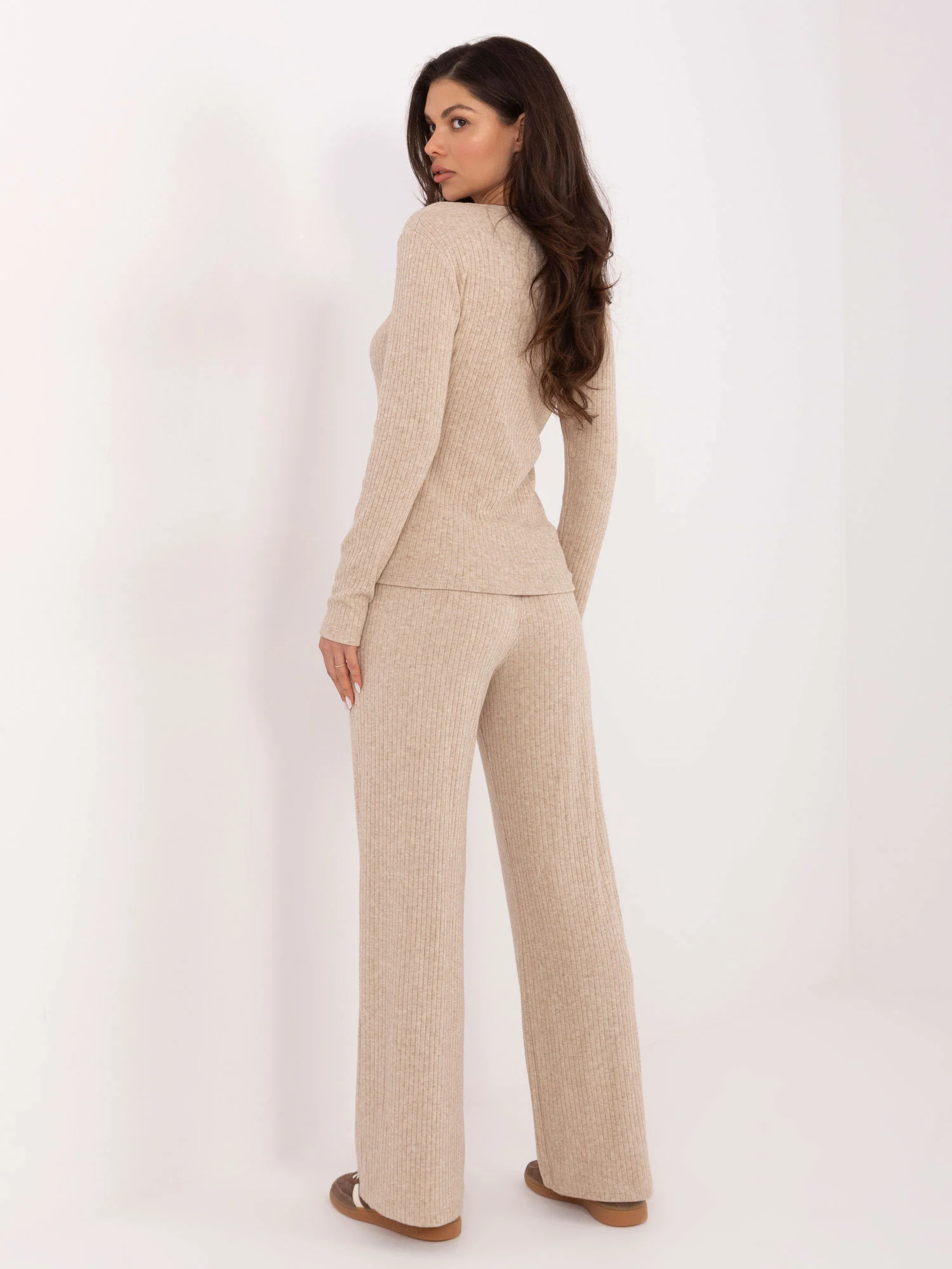 Pantaloni Dama Dungi, Larga, WESTEENE, Bej Casual - imagine 2