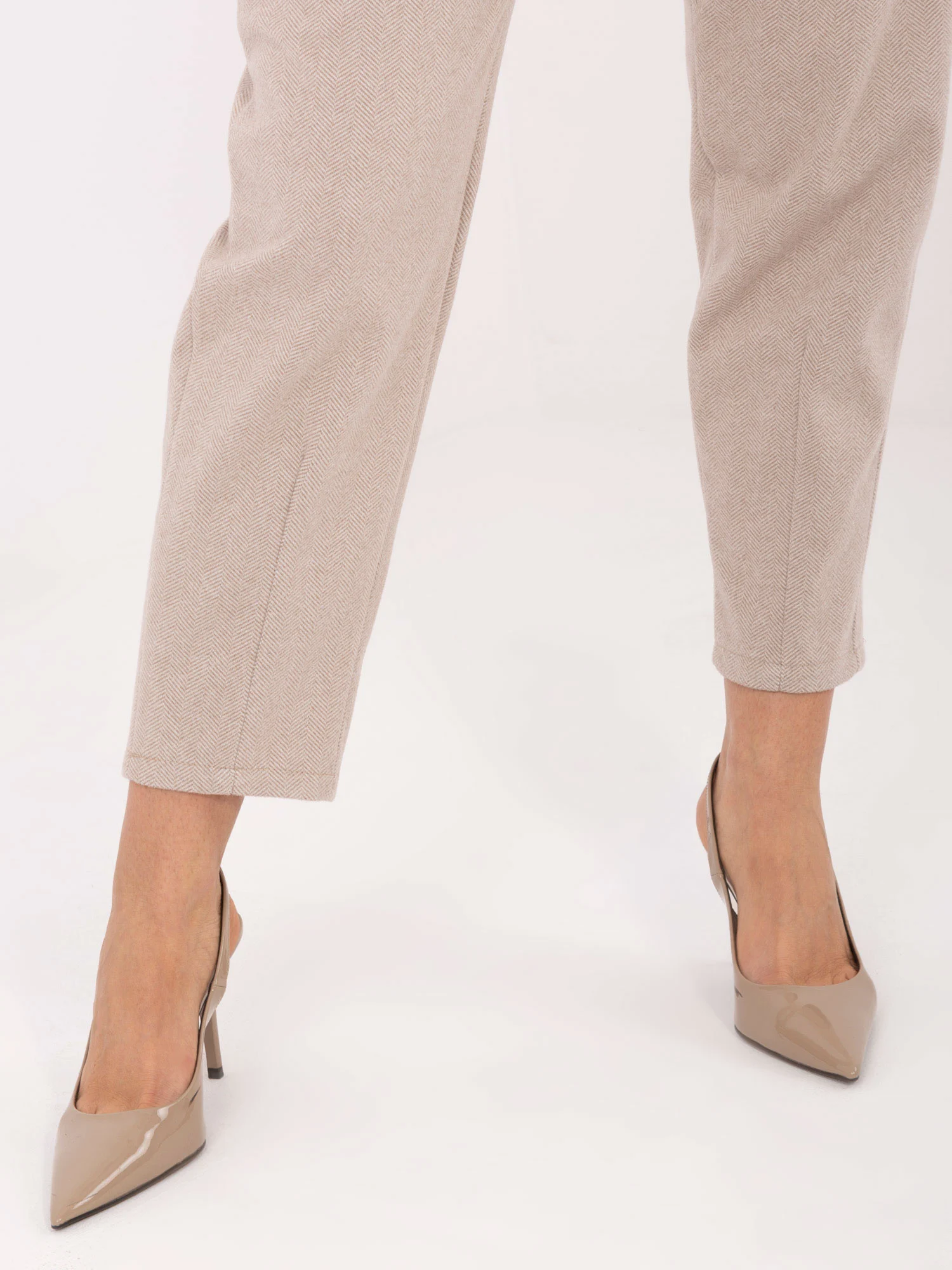 Pantaloni Dama Elegant, Guler inalt, RUE PARIS, Bej Eleganta Office - imagine 2