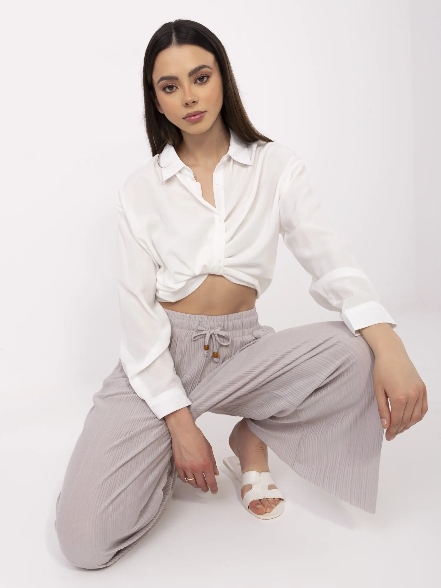 Pantaloni Dama Larga, Guler inalt, Sublevel, Bej Casual - imagine 2