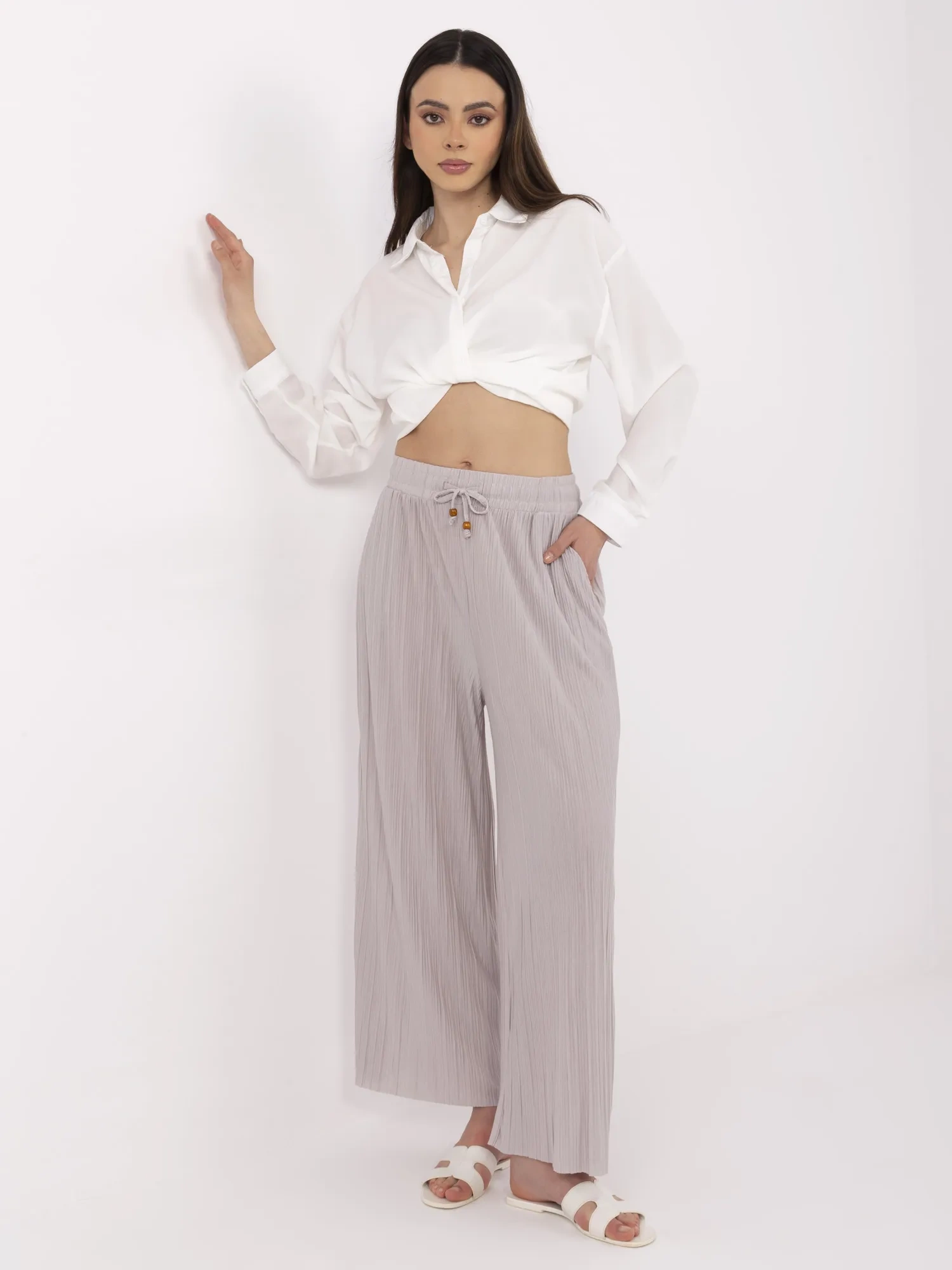 Pantaloni Dama Larga, Guler inalt, Sublevel, Bej Casual - imagine 5