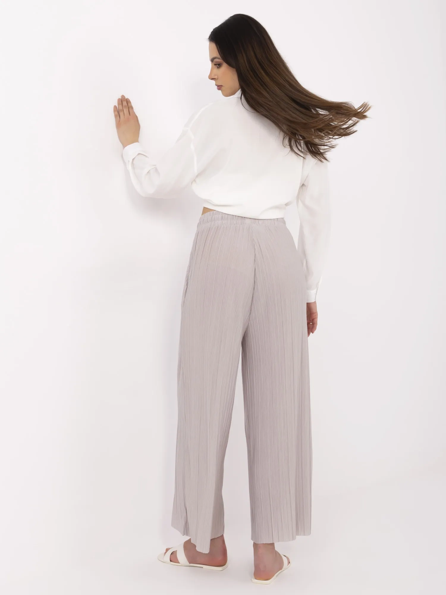 Pantaloni Dama Larga, Guler inalt, Sublevel, Bej Casual - imagine 3