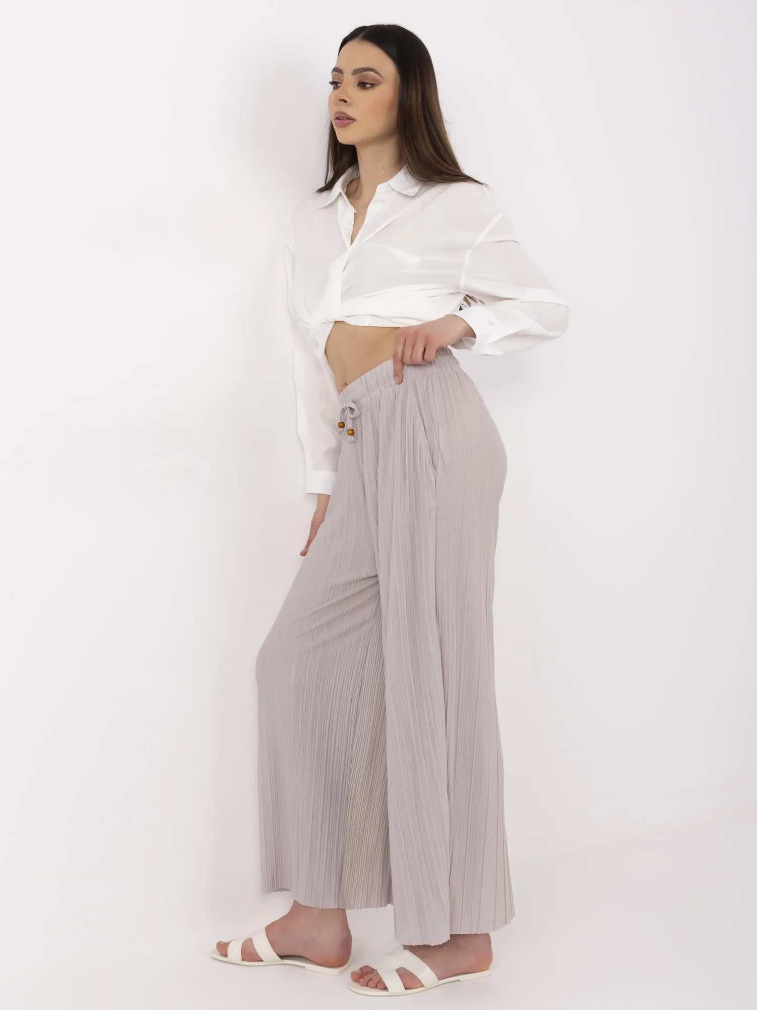 Pantaloni Dama Larga, Guler inalt, Sublevel, Bej Casual - imagine 6