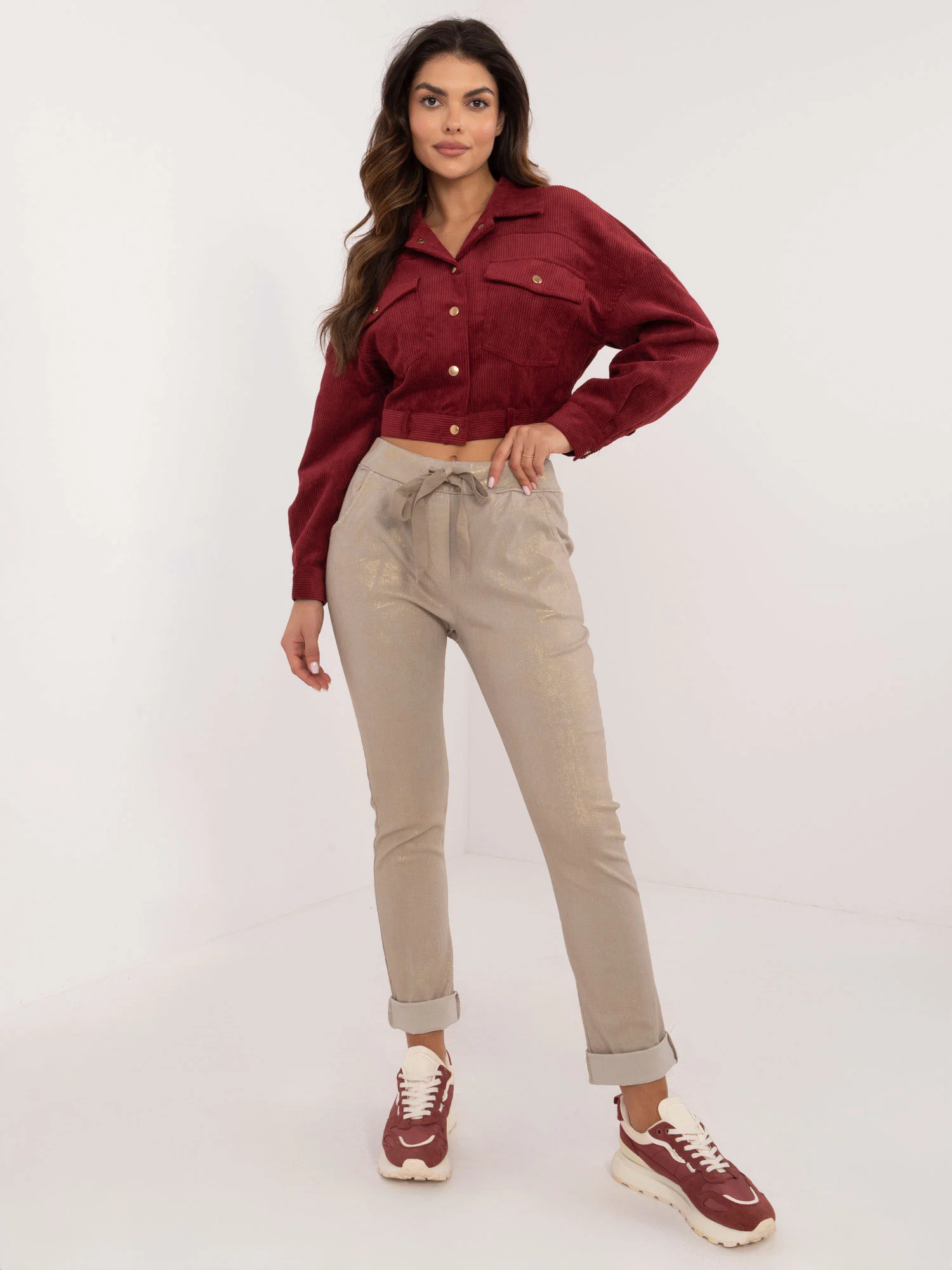 Pantaloni Dama Conica, Guler inalt, ITALY MODA, Bej Eleganta Office - imagine 6