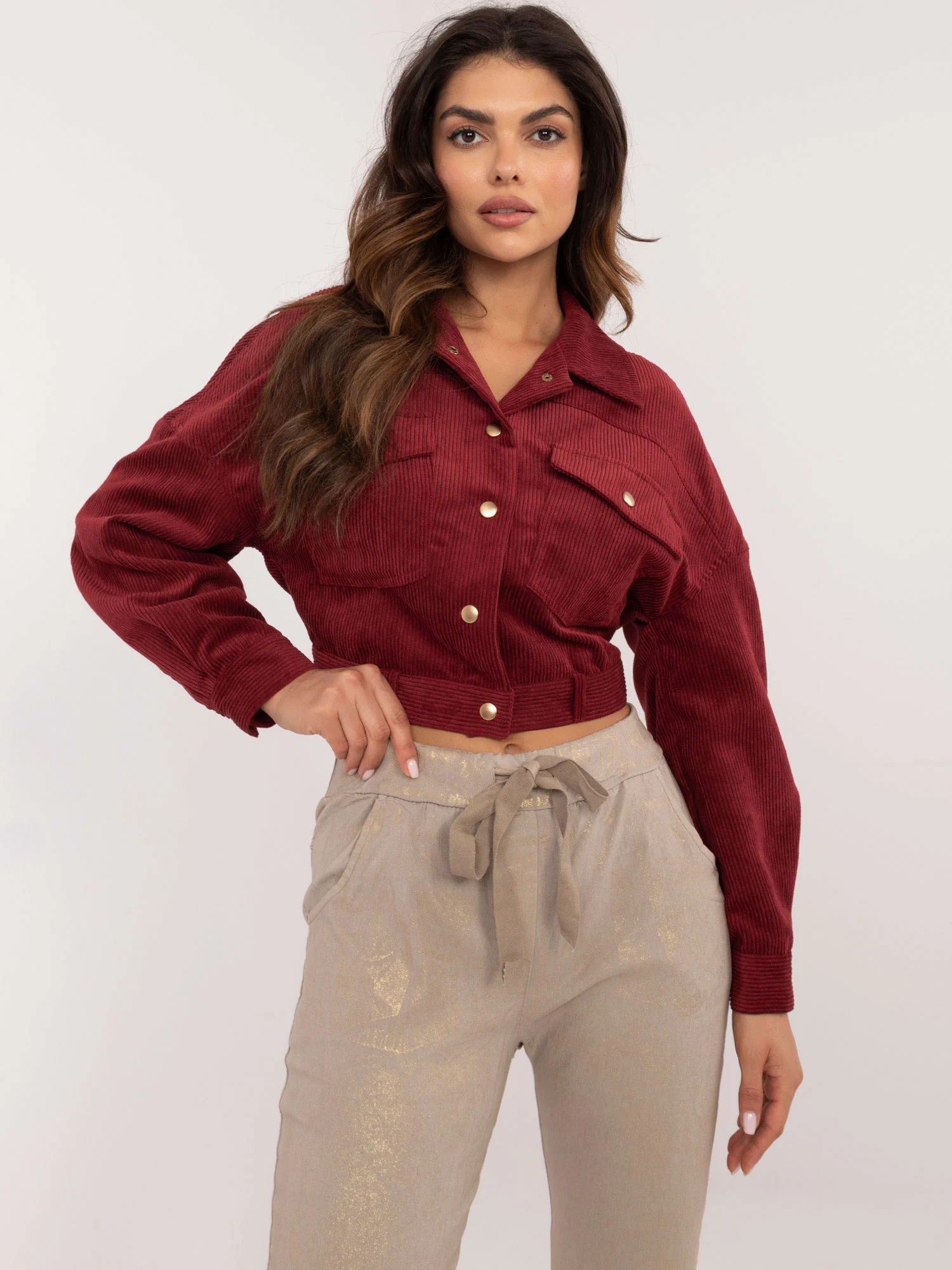 Pantaloni Dama Conica, Guler inalt, ITALY MODA, Bej Eleganta Office - imagine 5