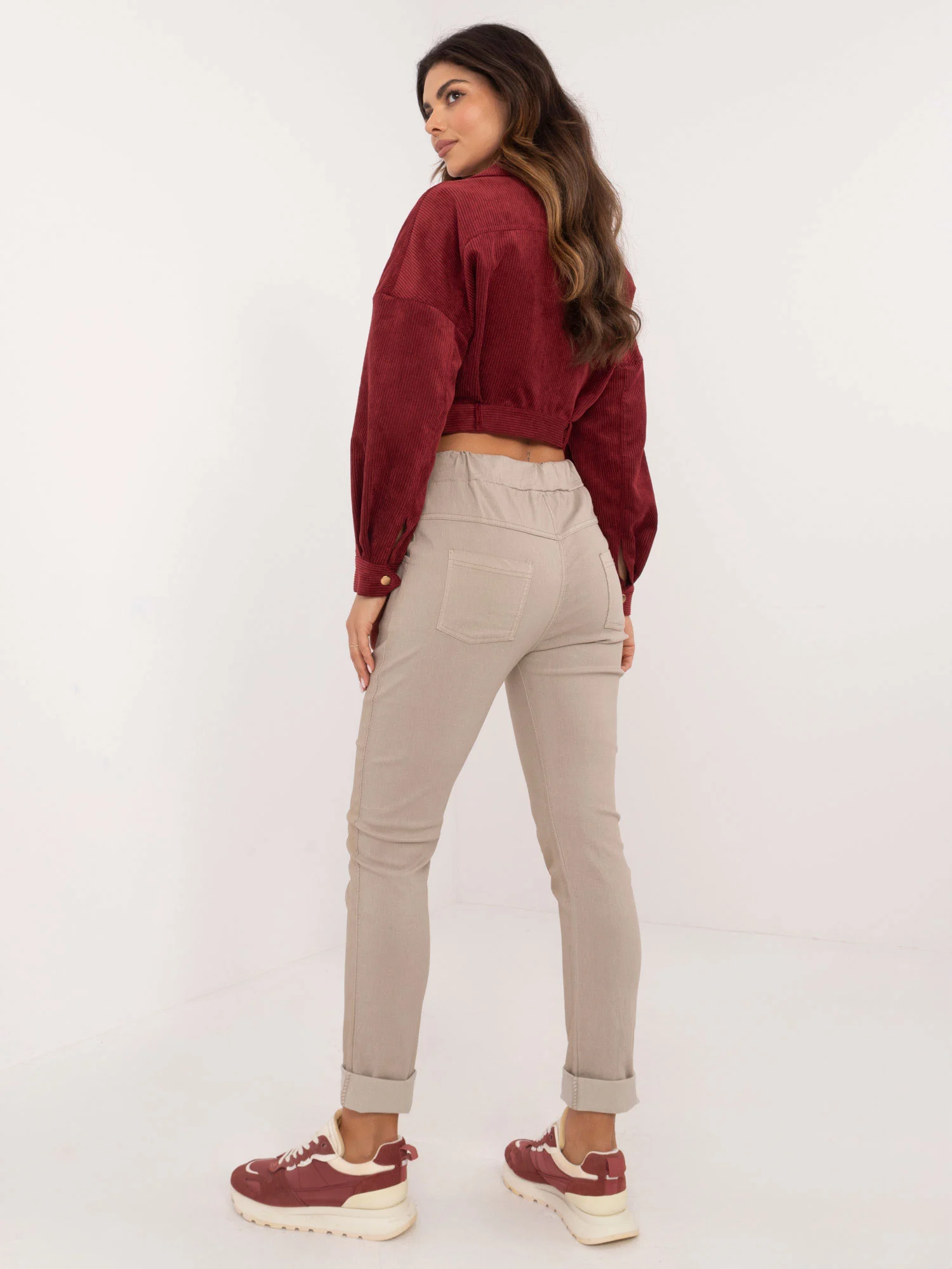 Pantaloni Dama Conica, Guler inalt, ITALY MODA, Bej Eleganta Office - imagine 4