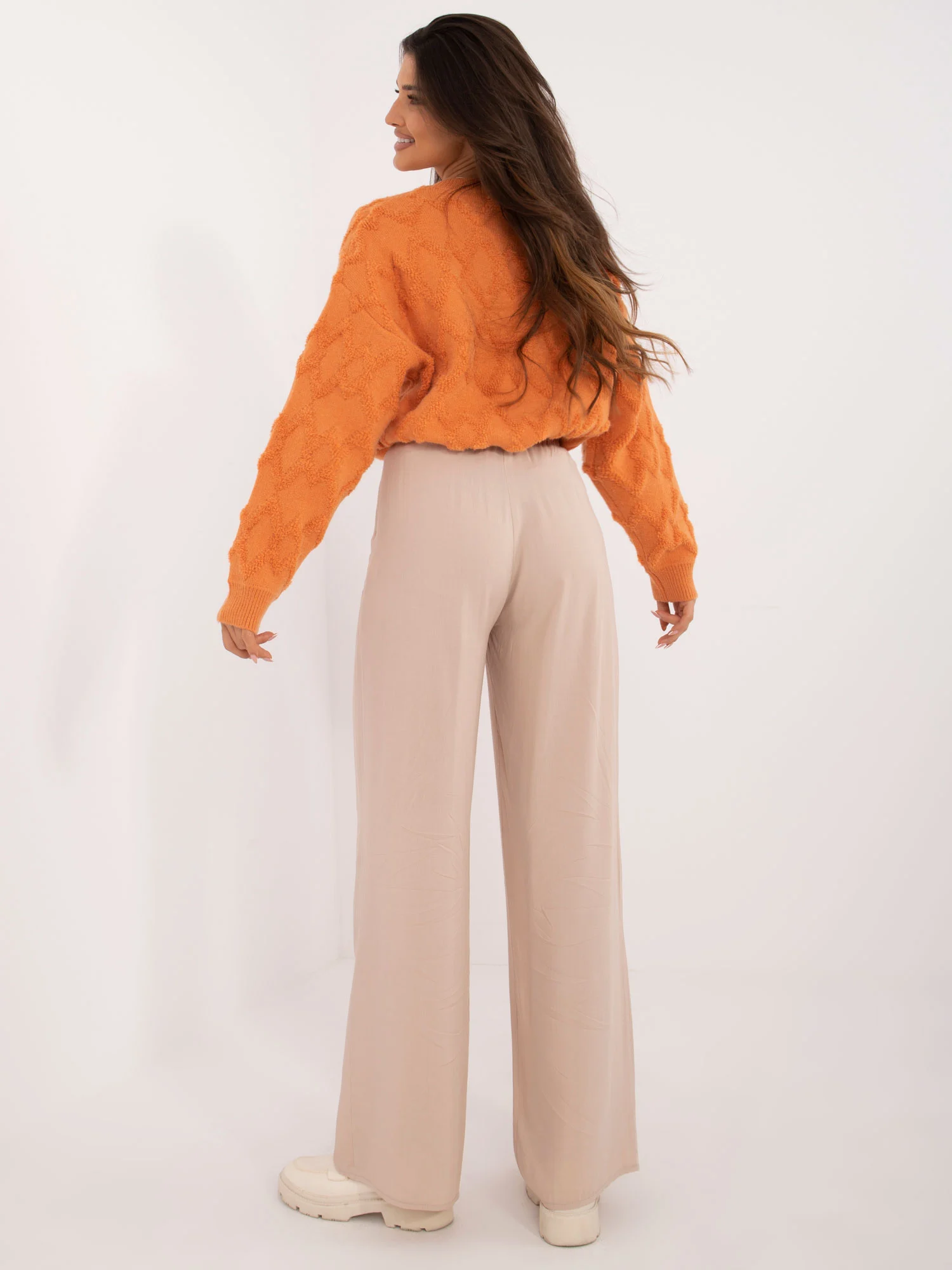 Pantaloni Dama Dreapta, Guler inalt, LAKERTA, Bej Casual - imagine 6