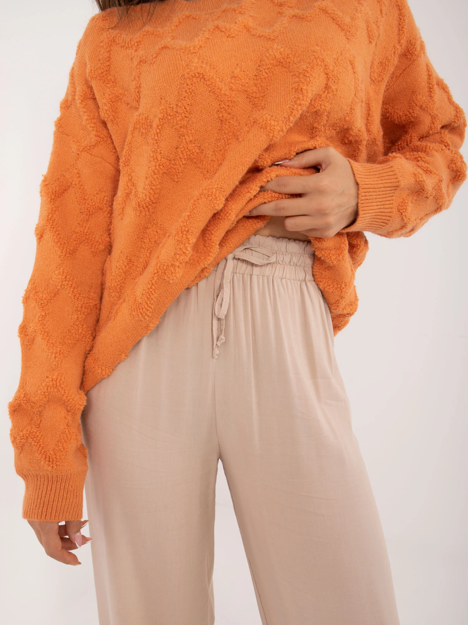 Pantaloni Dama Dreapta, Guler inalt, LAKERTA, Bej Casual - imagine 5
