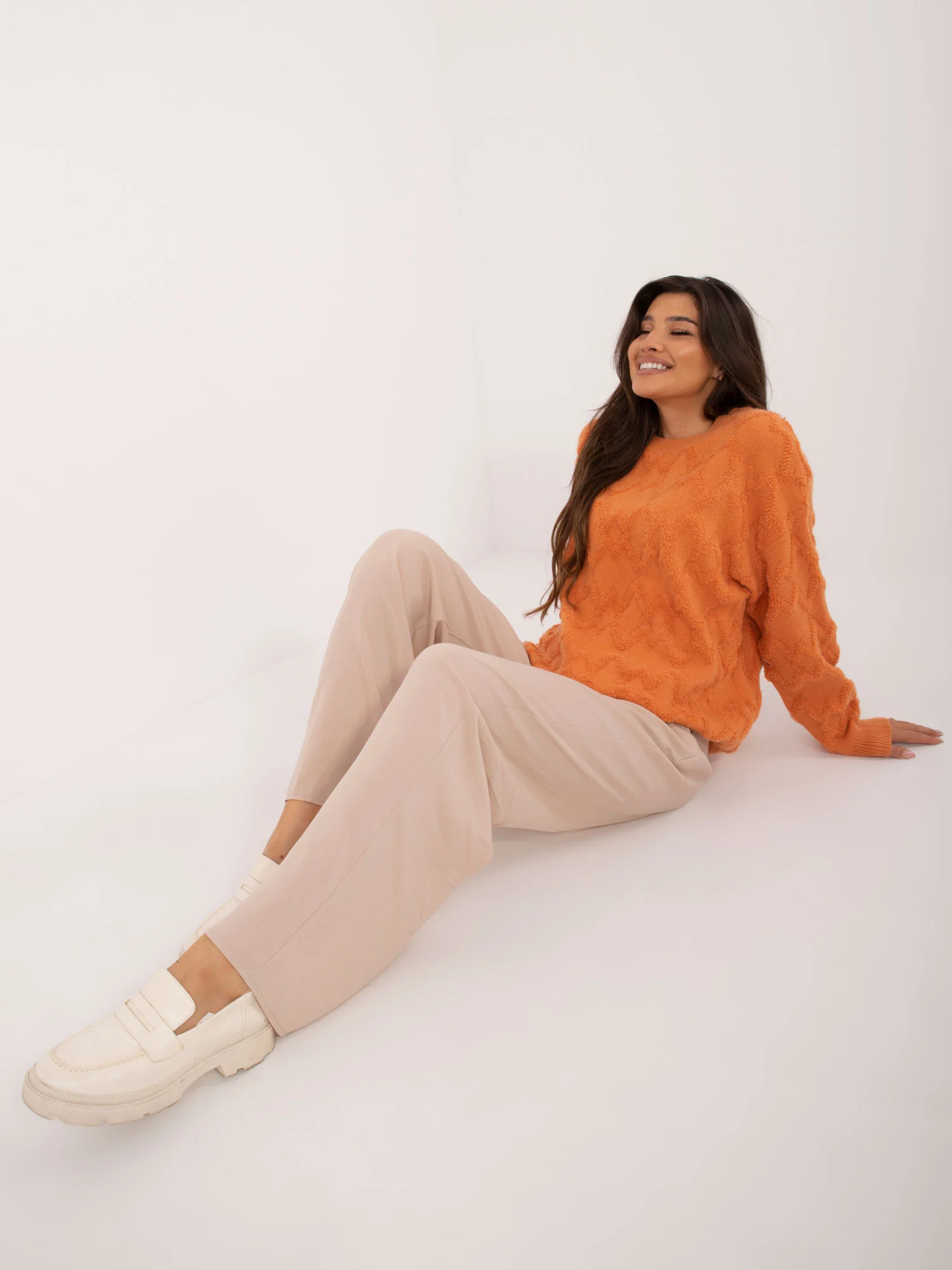 Pantaloni Dama Dreapta, Guler inalt, LAKERTA, Bej Casual - imagine 3