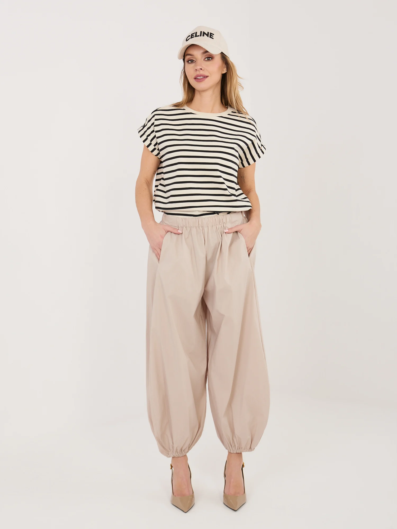 Pantaloni Dama 7/8, Mansete elastice, RUE PARIS, Bej Casual - imagine 6