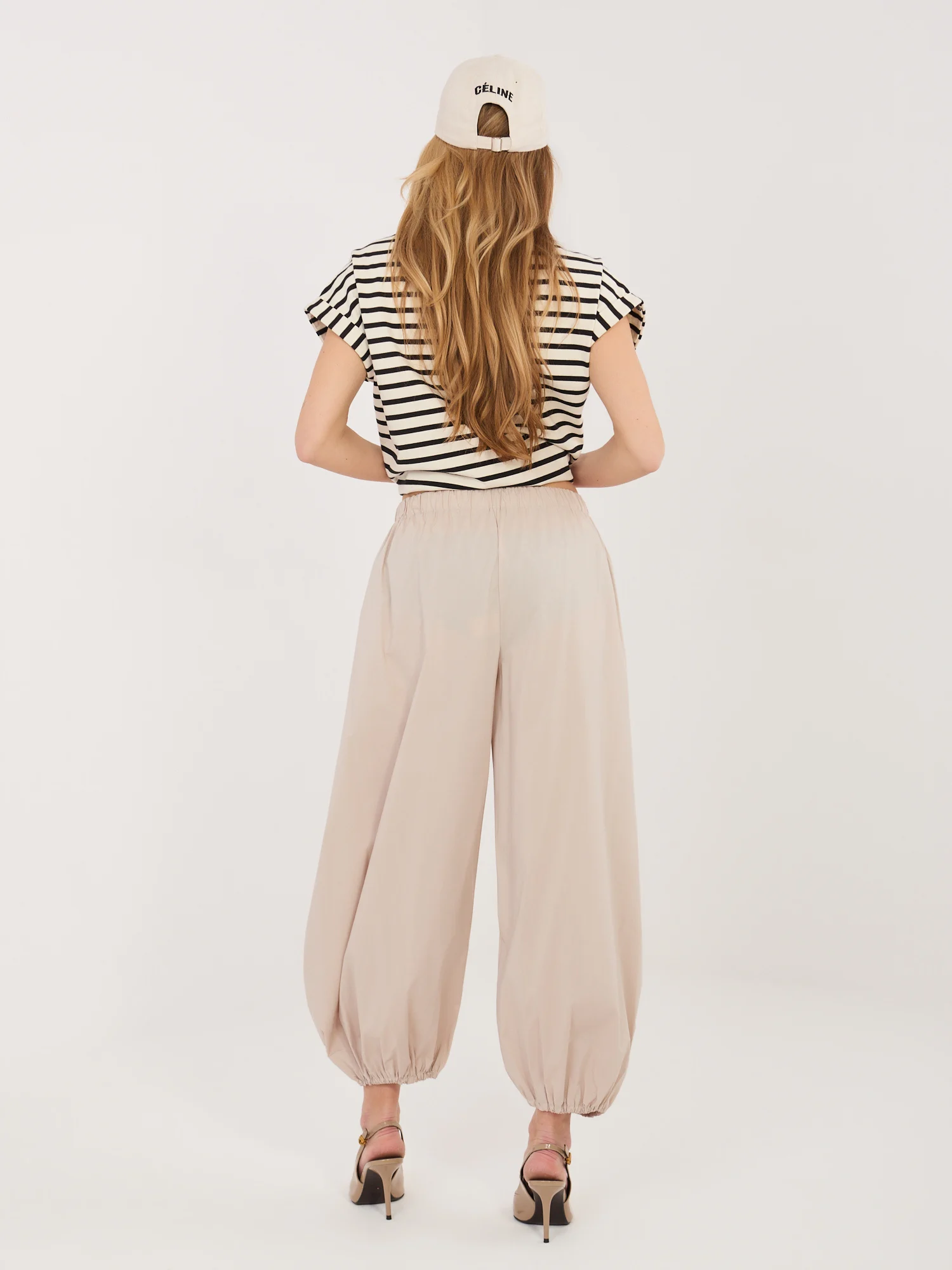 Pantaloni Dama 7/8, Mansete elastice, RUE PARIS, Bej Casual - imagine 4