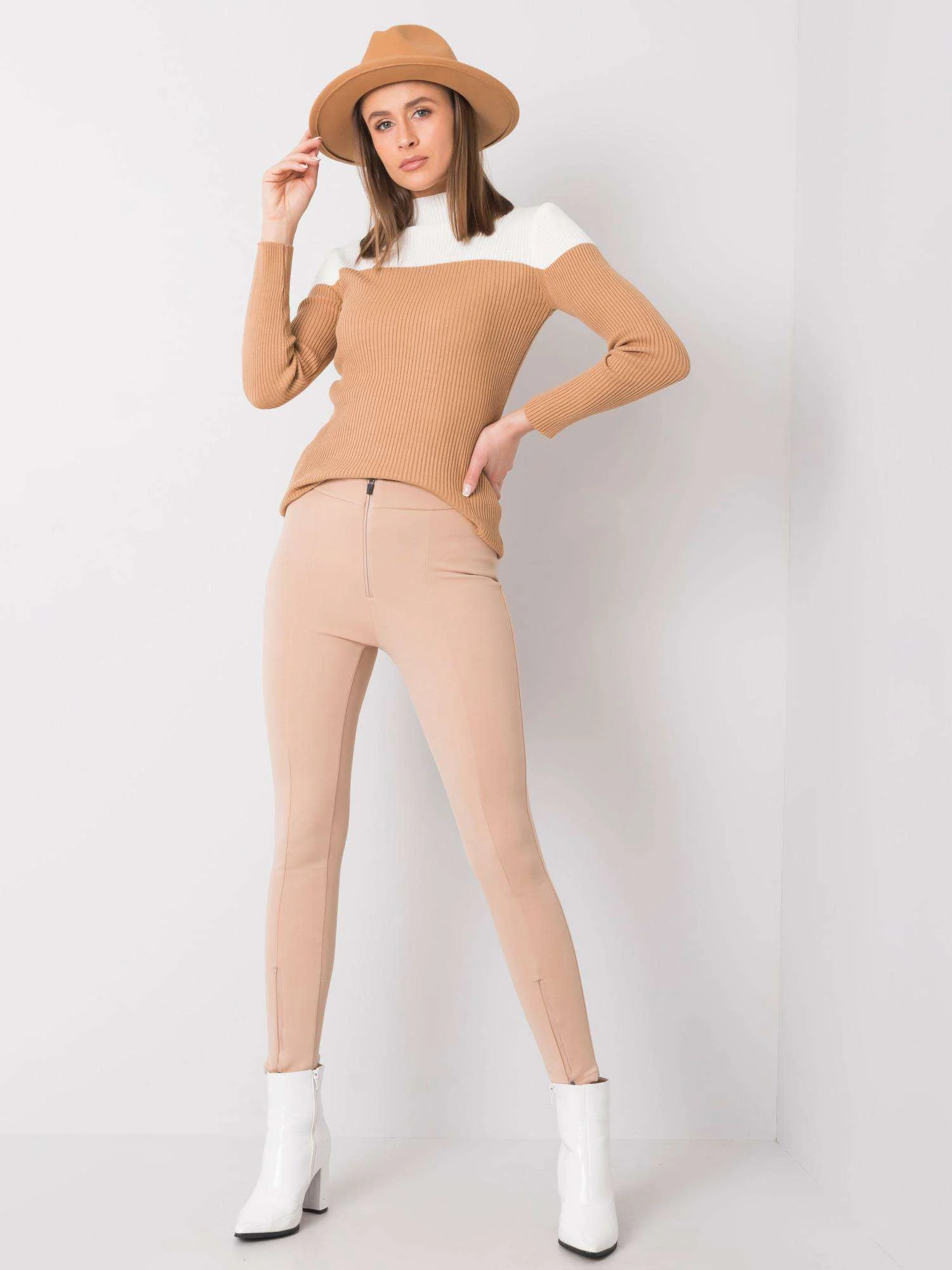 Pantaloni Dama Lunga, Conica, RUE PARIS, Bej Eleganta Office - imagine 3