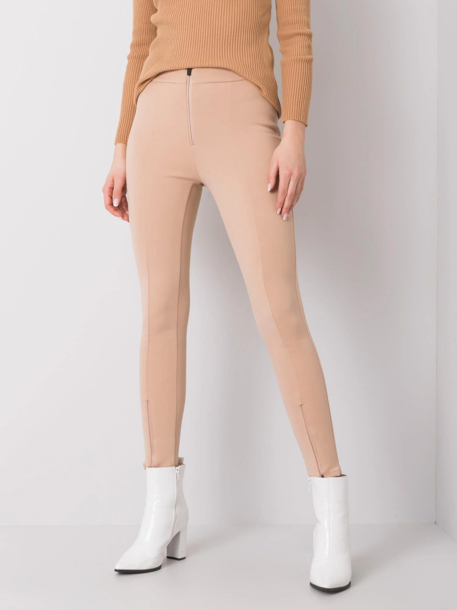 Pantaloni Dama Lunga, Conica, RUE PARIS, Bej Eleganta Office - imagine 4