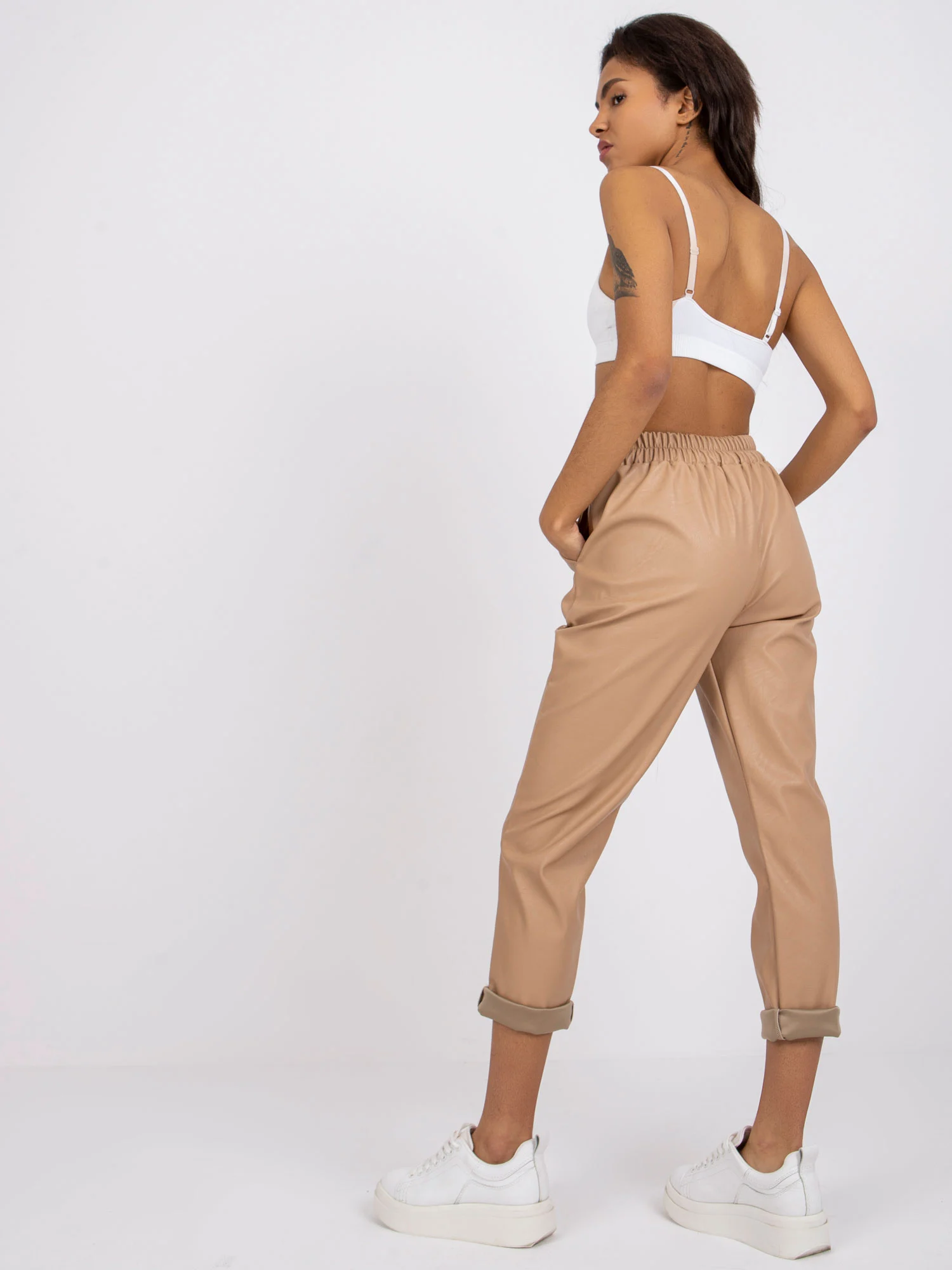 Pantaloni Dama 7/8, Dreapta, ITALY MODA, Bej Eleganta Office Marimi Mari - imagine 5