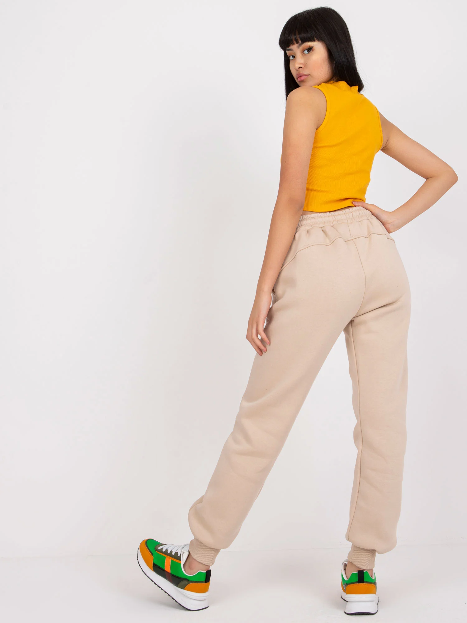 Pantaloni Trening Dama Lunga, Mansete elastice, ex moda, Bej Casual - imagine 5