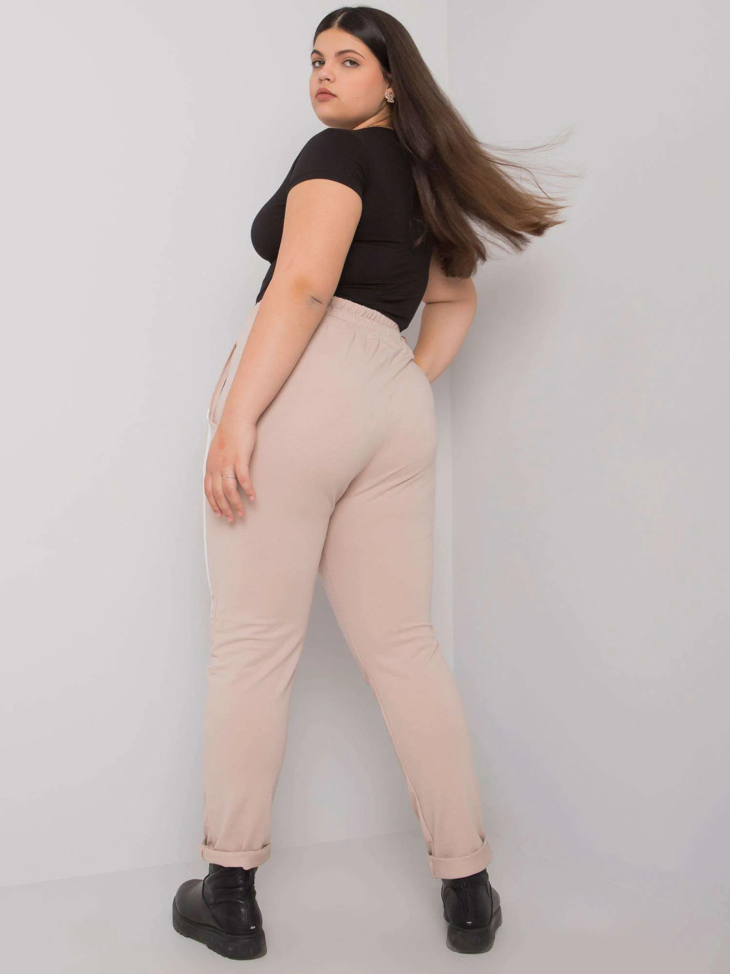 Pantaloni Trening Dama Lunga, Imprimat, RELEVANCE, Bej Casual Marimi Mari - imagine 2