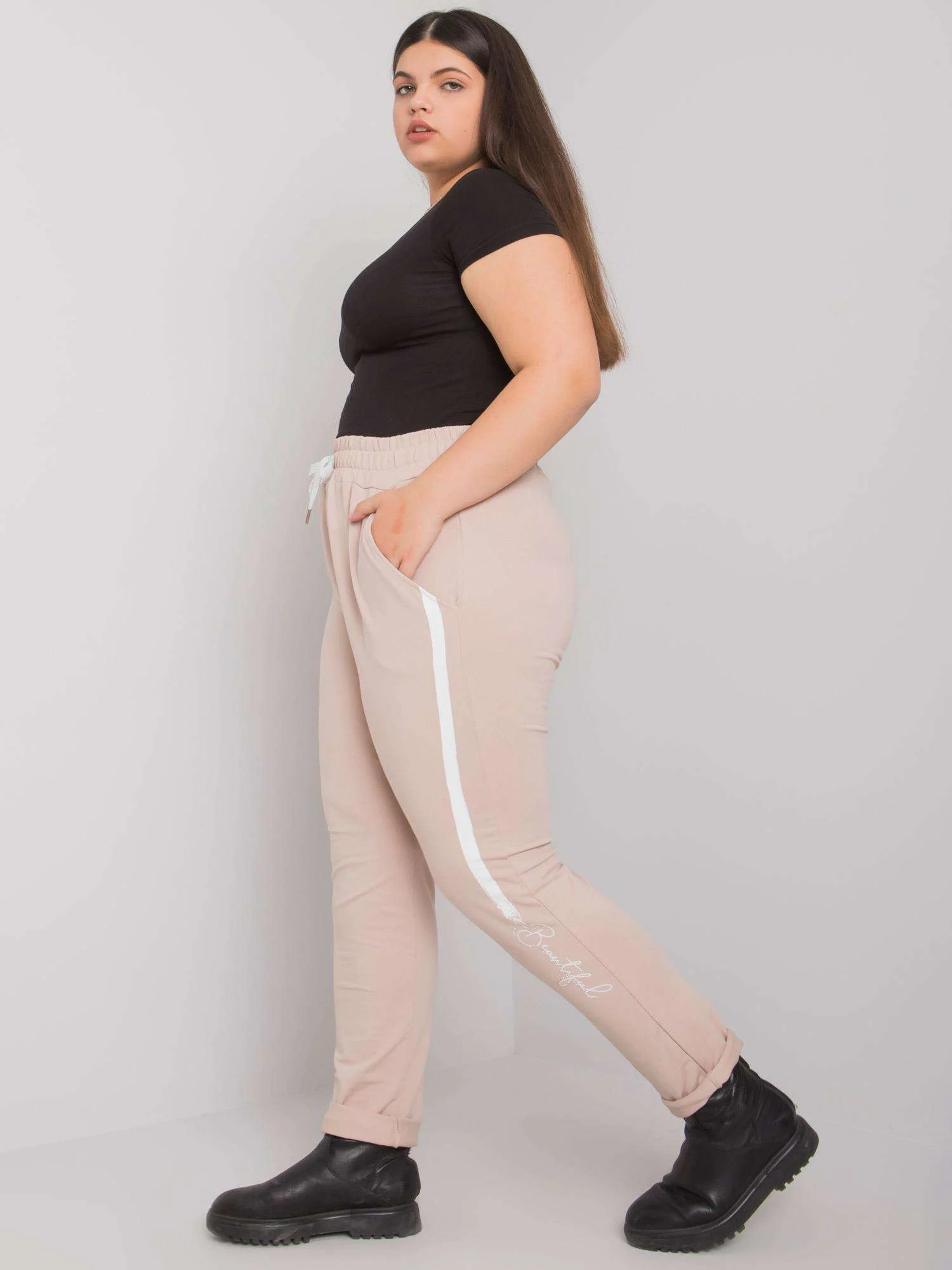 Pantaloni Trening Dama Lunga, Imprimat, RELEVANCE, Bej Casual Marimi Mari - imagine 4