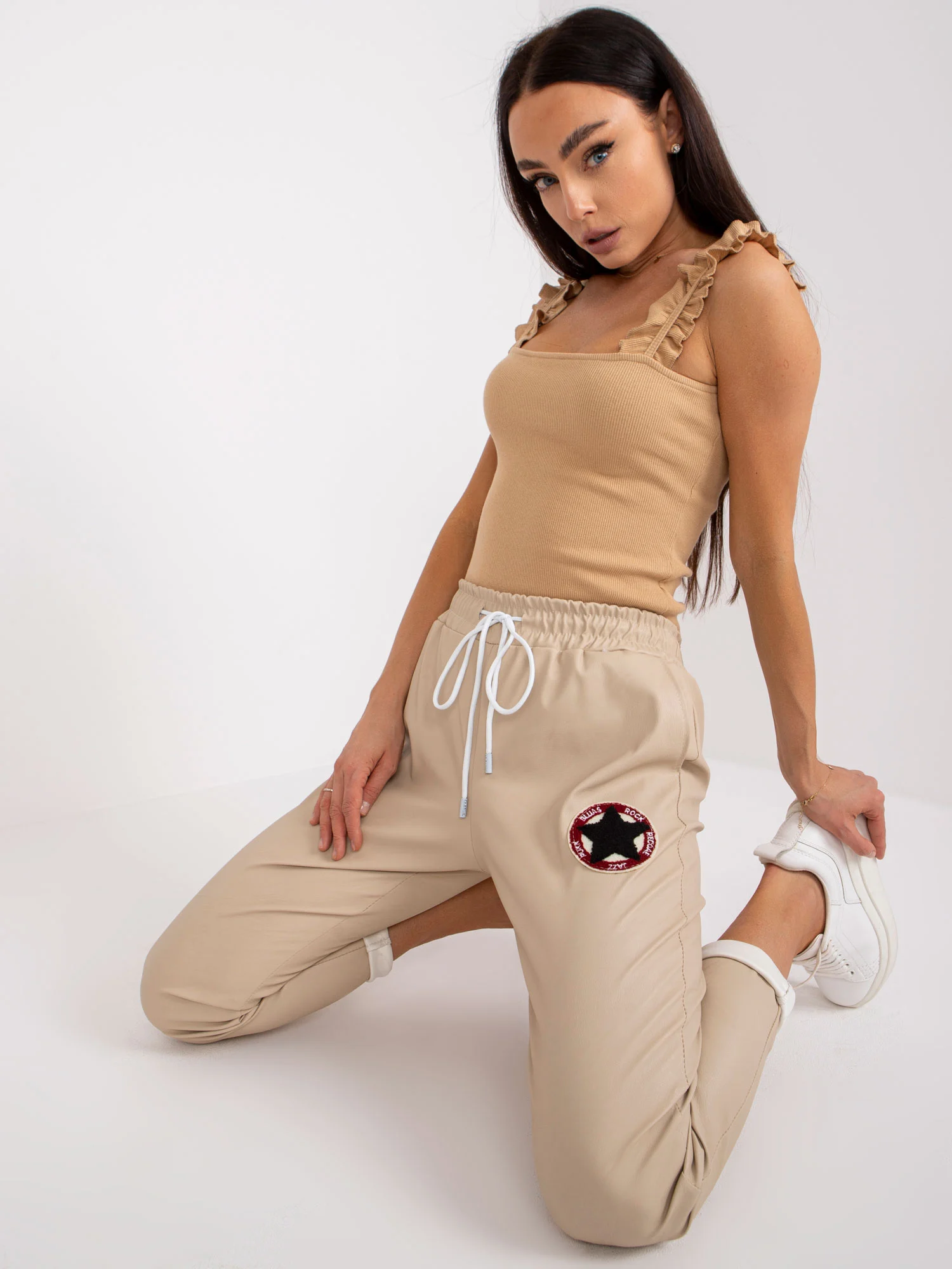Pantaloni Dama Lunga, Dreapta, ITALY MODA, Bej Casual - imagine 3