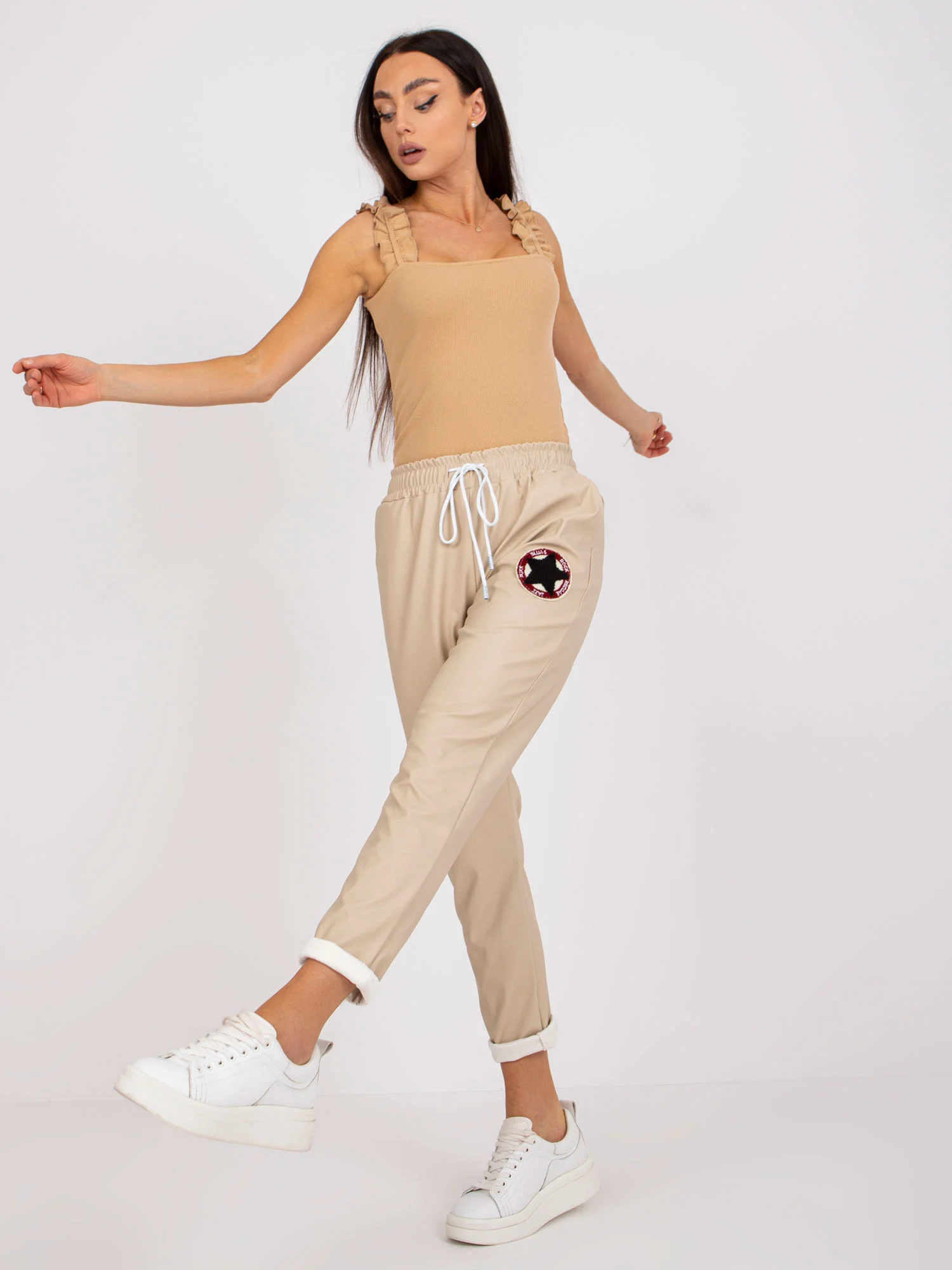 Pantaloni Dama Lunga, Dreapta, ITALY MODA, Bej Casual - imagine 4