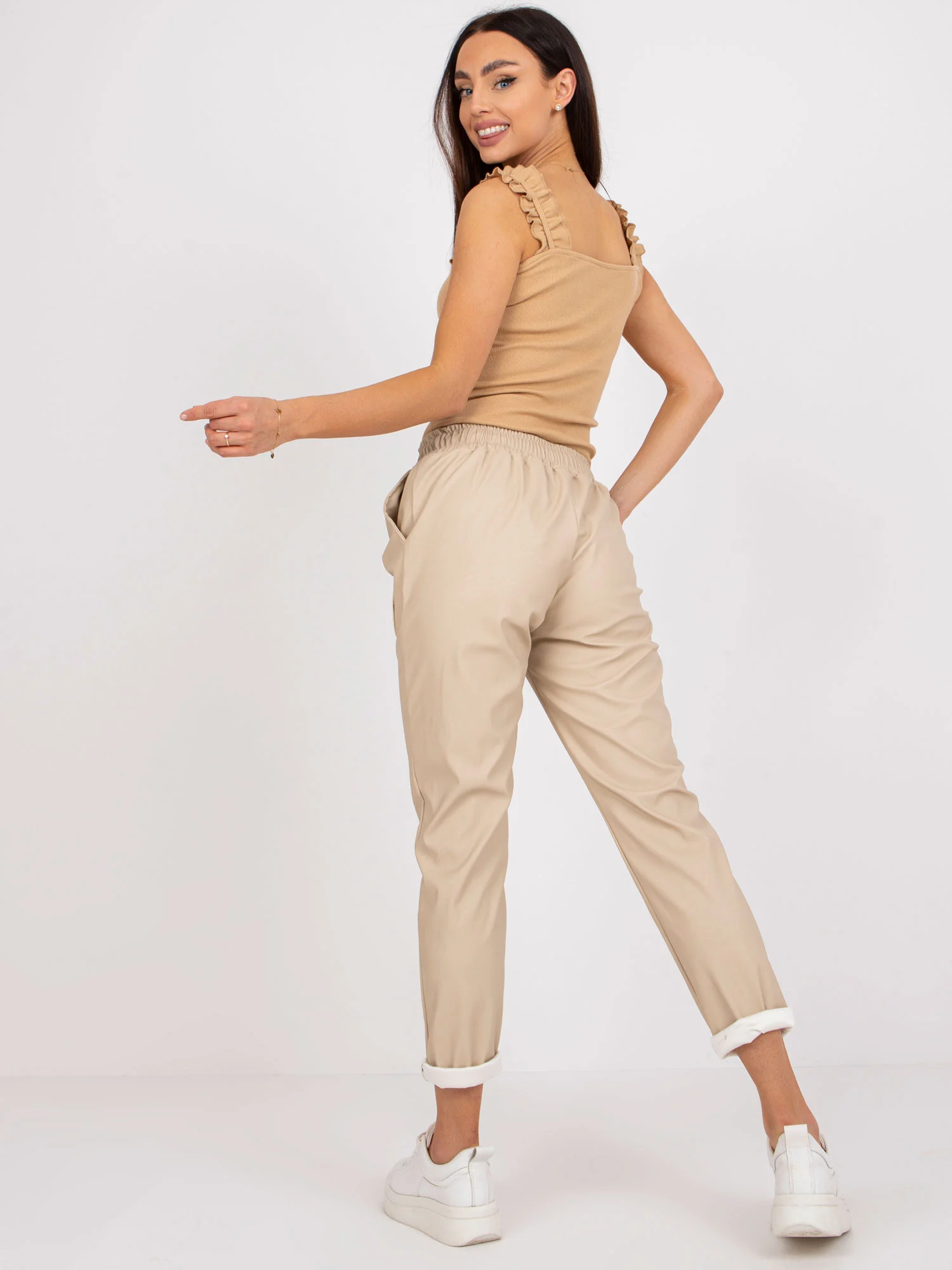 Pantaloni Dama Lunga, Dreapta, ITALY MODA, Bej Casual - imagine 6