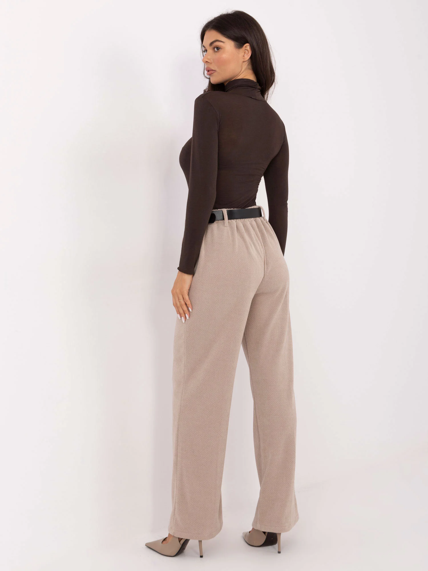 Pantaloni Dama Elegant, Guler inalt, ITALY MODA, Bej Eleganta Office - Image 5