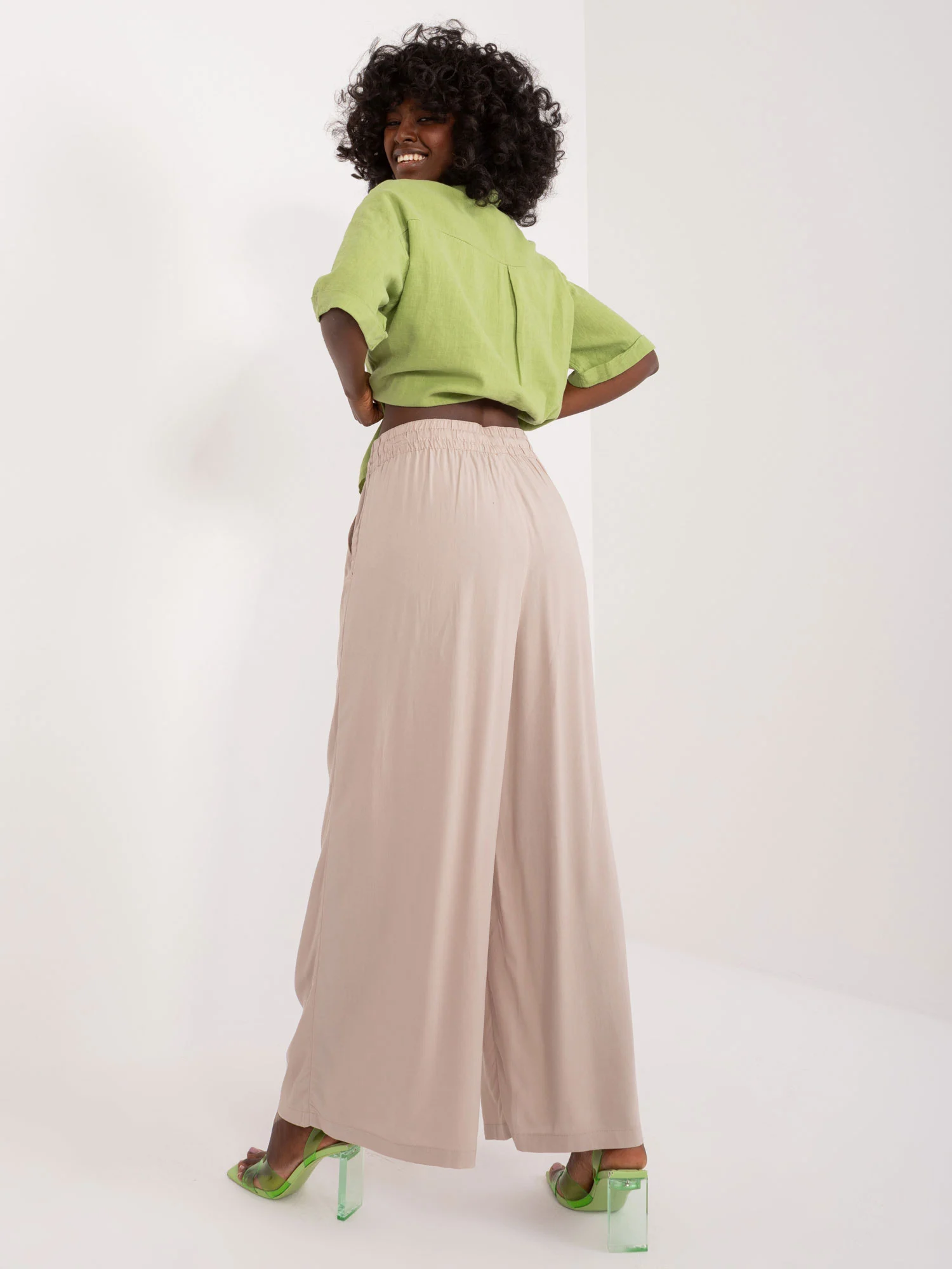 Pantaloni Dama Larga, Guler inalt, Sublevel, Bej Casual Marimi Mari - imagine 4