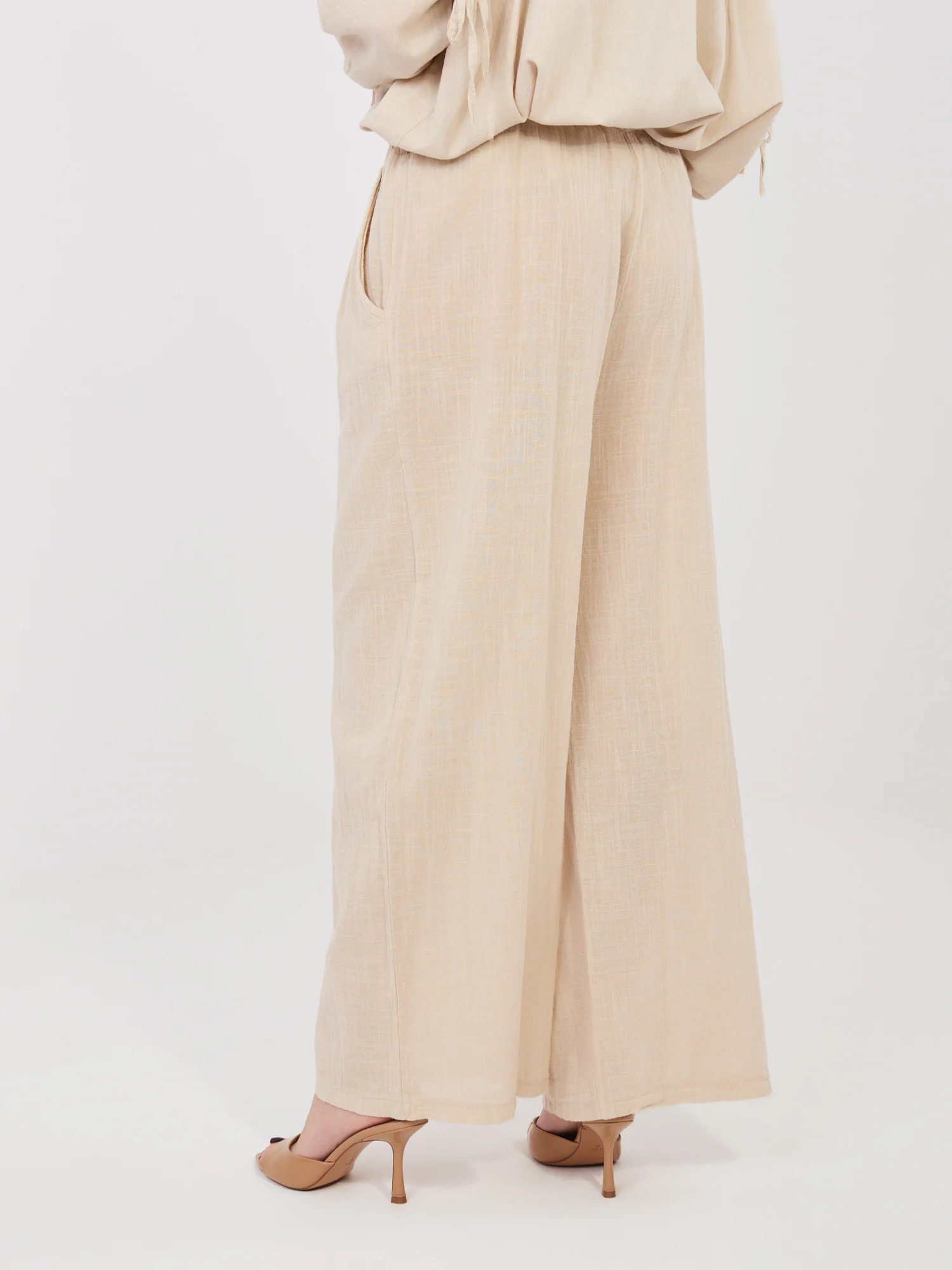 Pantaloni Dama Larga, Guler inalt, ITALY MODA, Bej - imagine 6