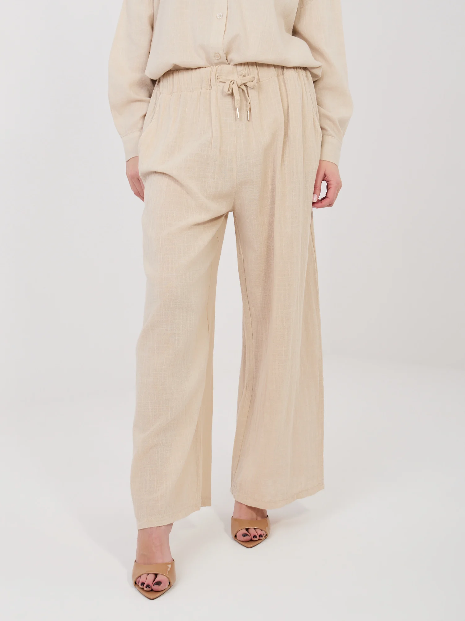 Pantaloni Dama Larga, Guler inalt, ITALY MODA, Bej - imagine 4
