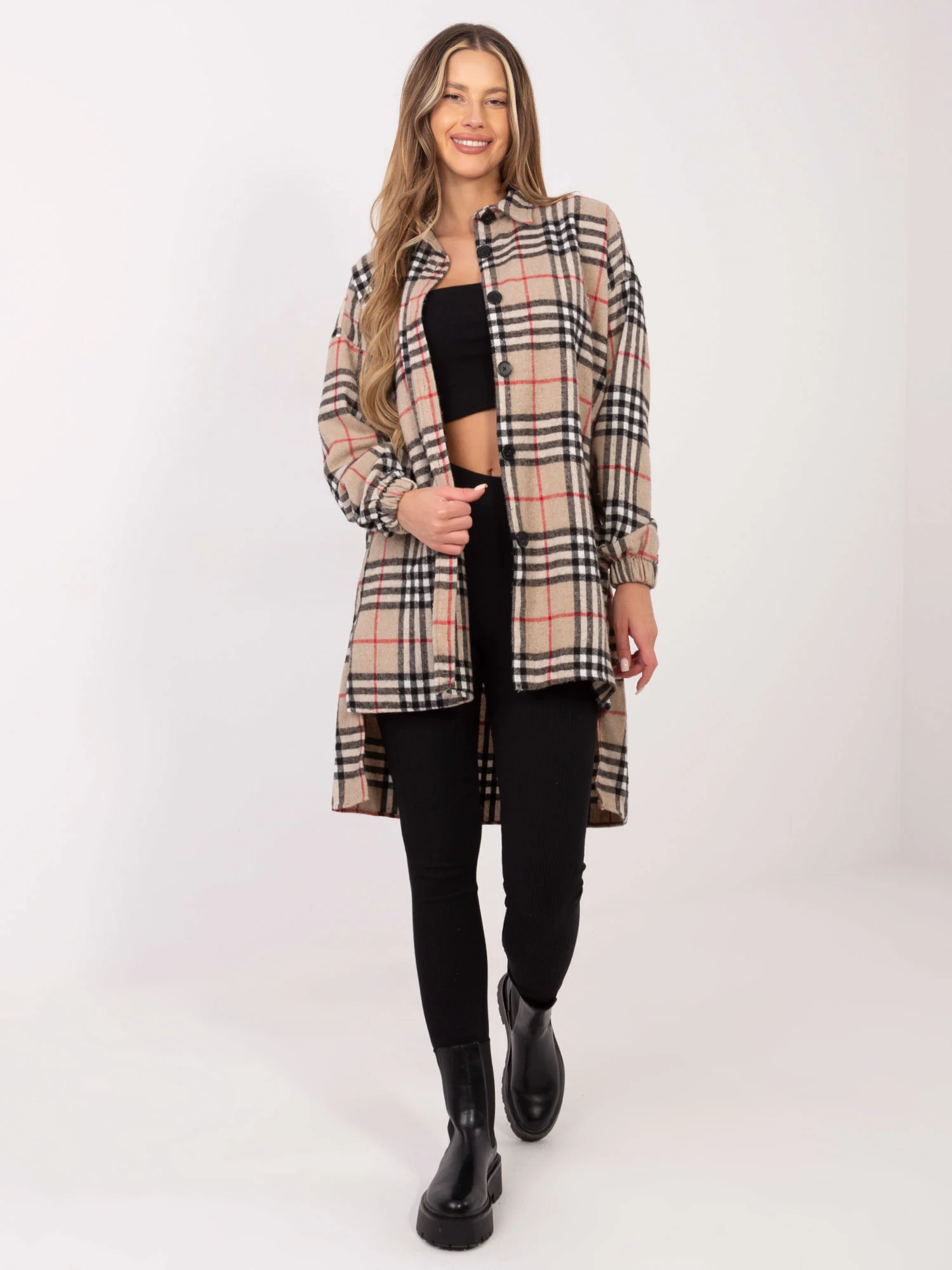 Camasa Dama Maneca lunga, Carouri, ex moda, Bej Casual - imagine 3