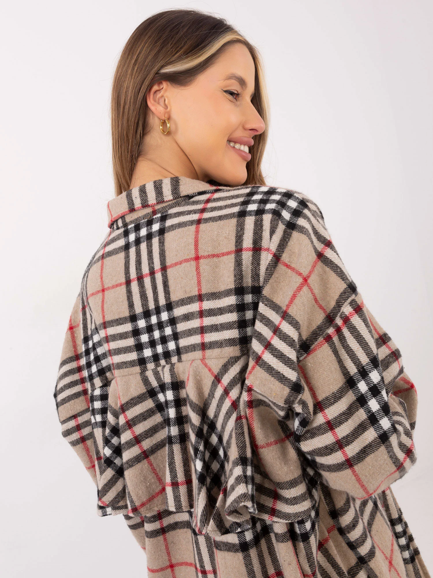 Camasa Dama Maneca lunga, Carouri, ex moda, Bej Casual - imagine 2