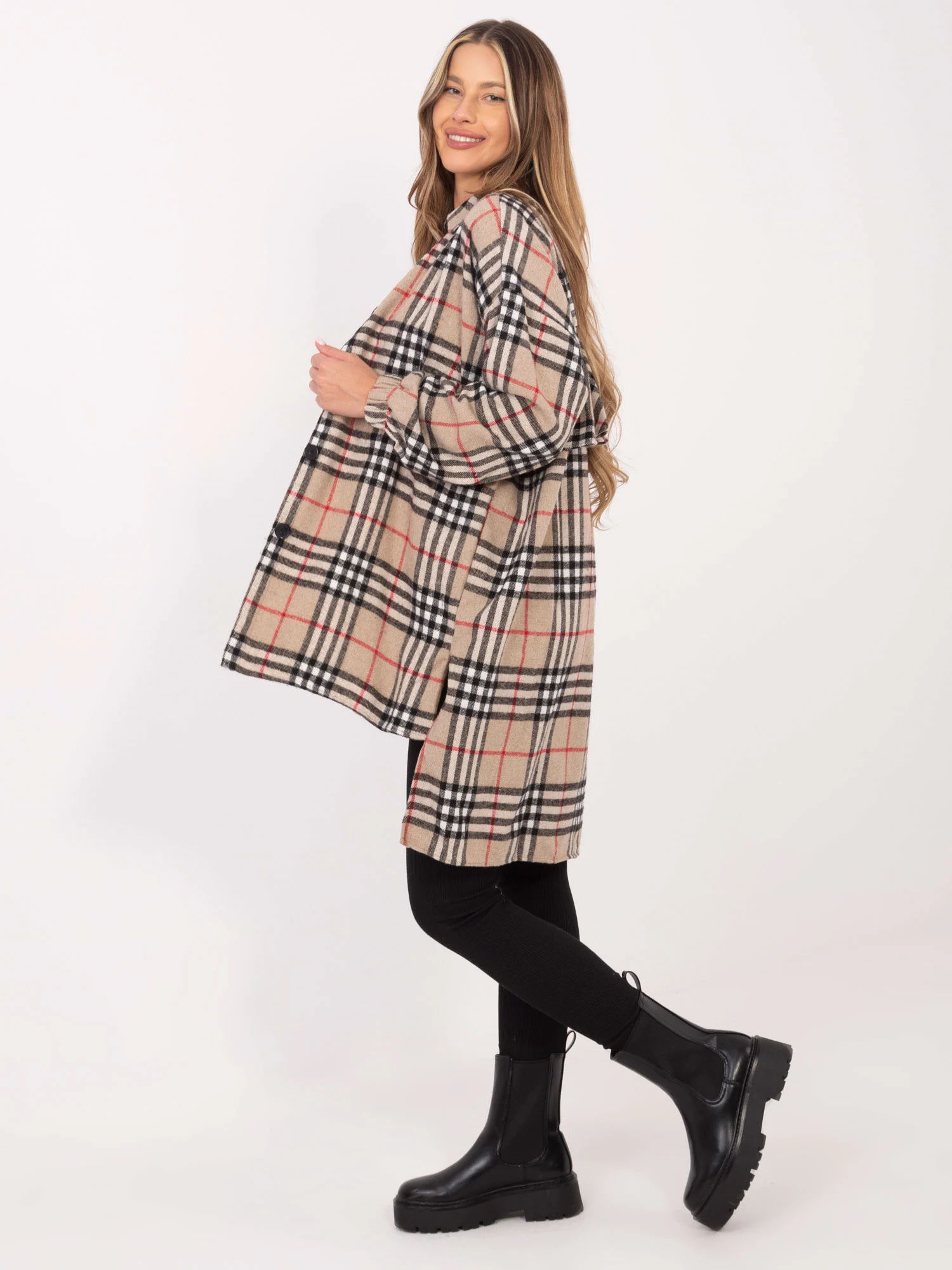 Camasa Dama Maneca lunga, Carouri, ex moda, Bej Casual - imagine 5