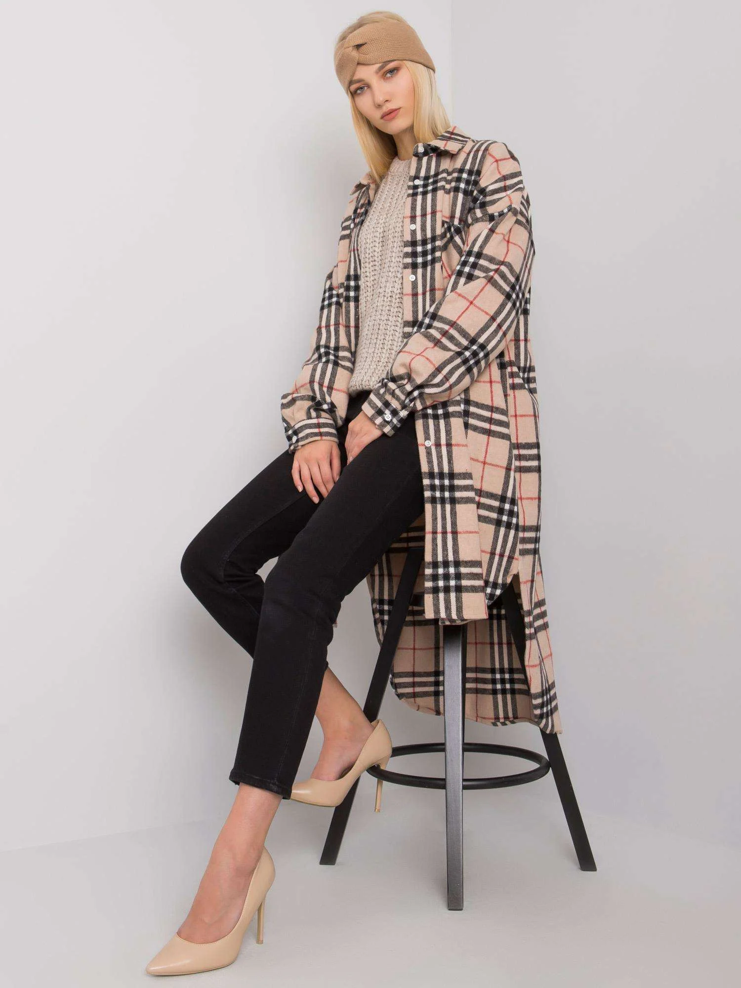 Camasa Dama Maneca lunga, Carouri, ex moda, Bej Casual - imagine 4