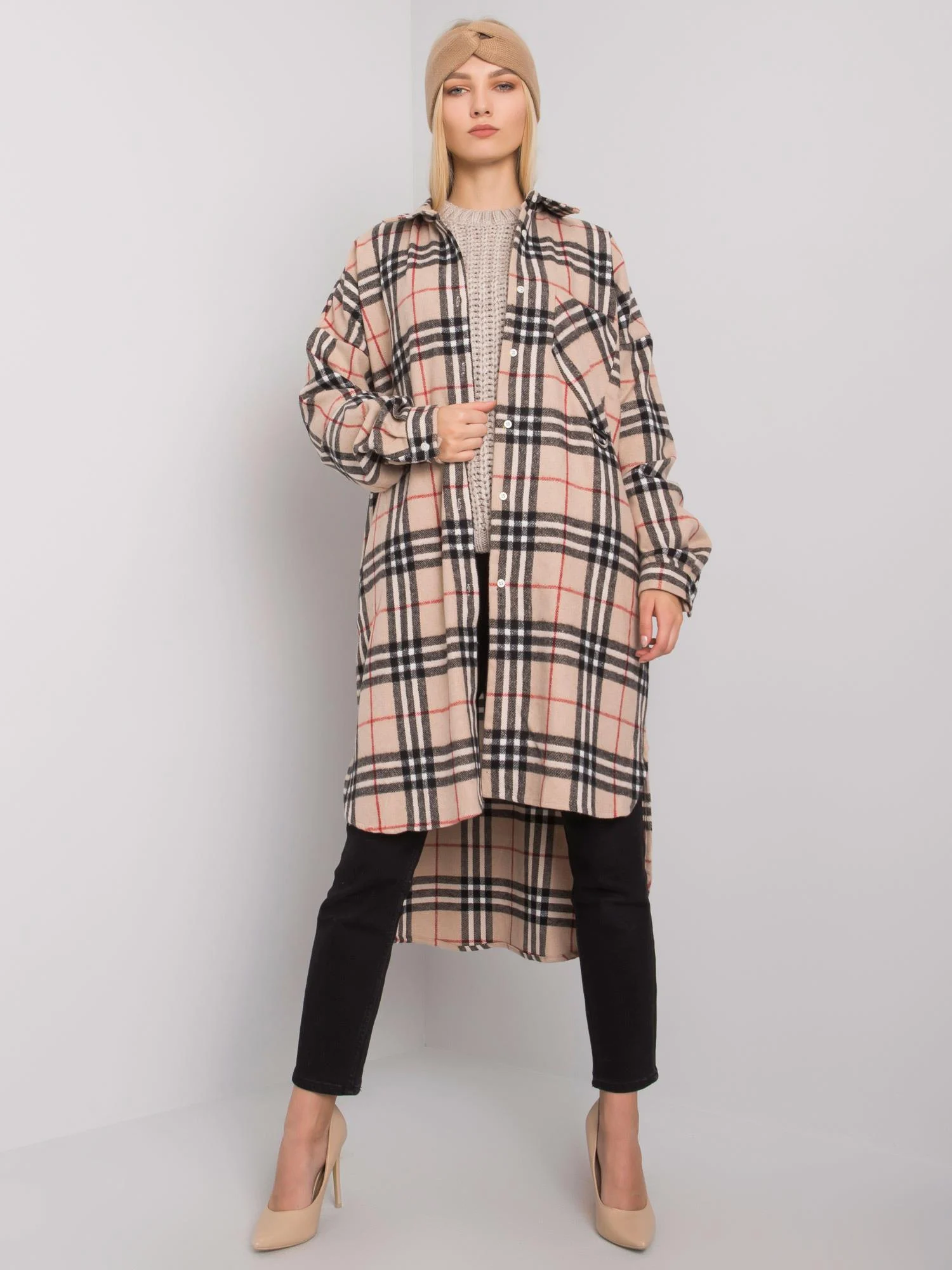 Camasa Dama Maneca lunga, Carouri, ex moda, Bej Casual - imagine 2
