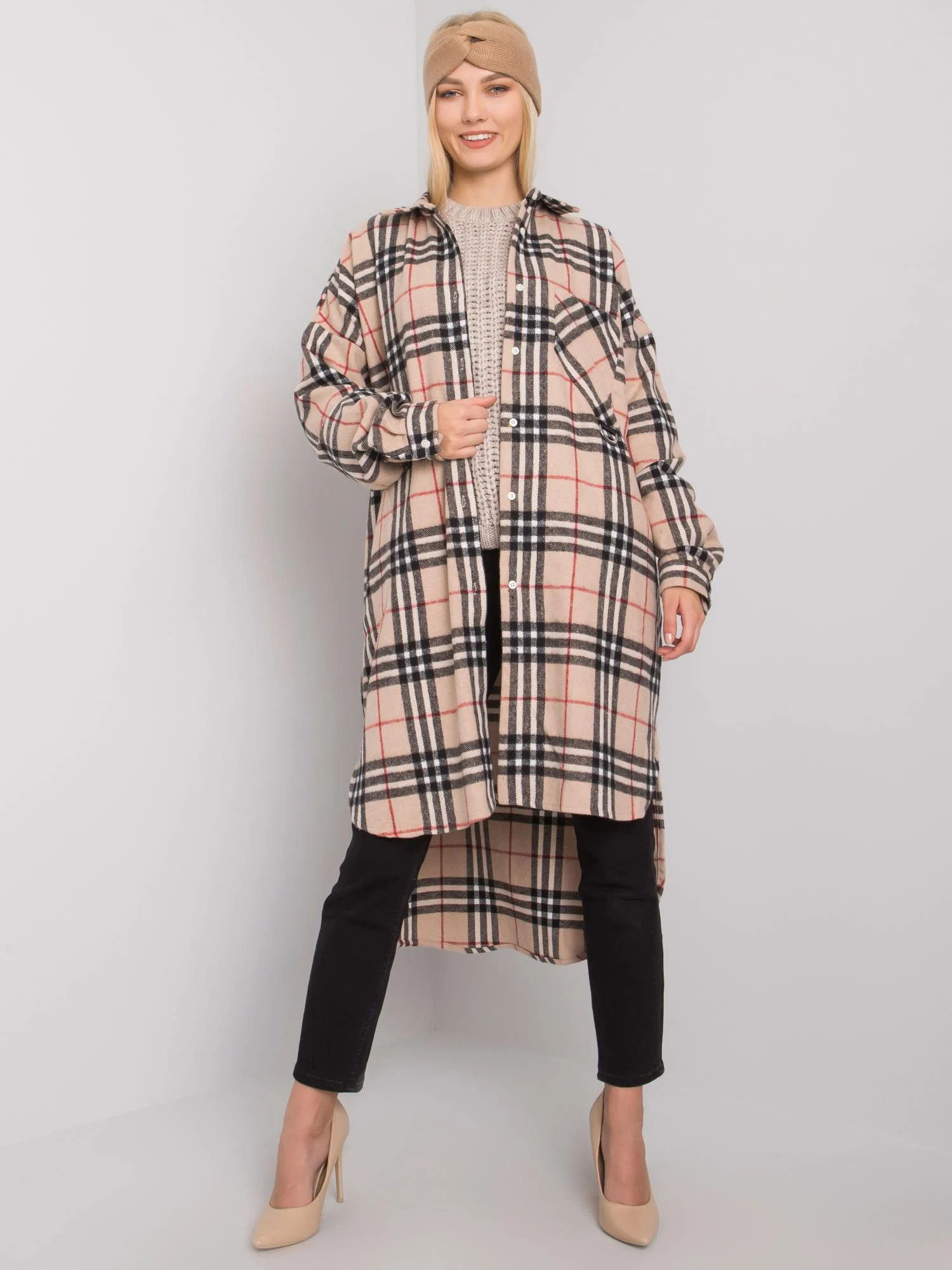Camasa Dama Maneca lunga, Carouri, ex moda, Bej Casual - imagine 6