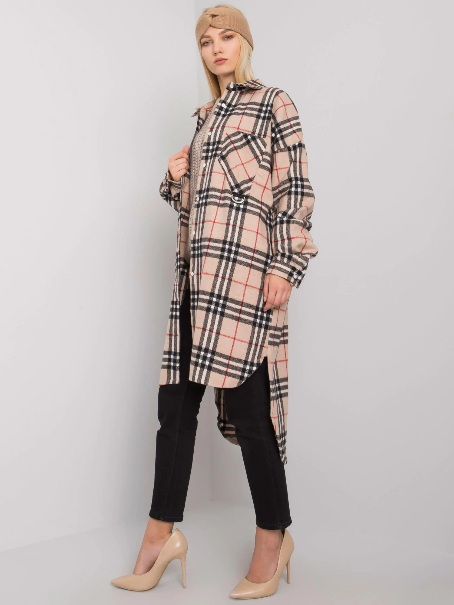 Camasa Dama Maneca lunga, Carouri, ex moda, Bej Casual - imagine 5