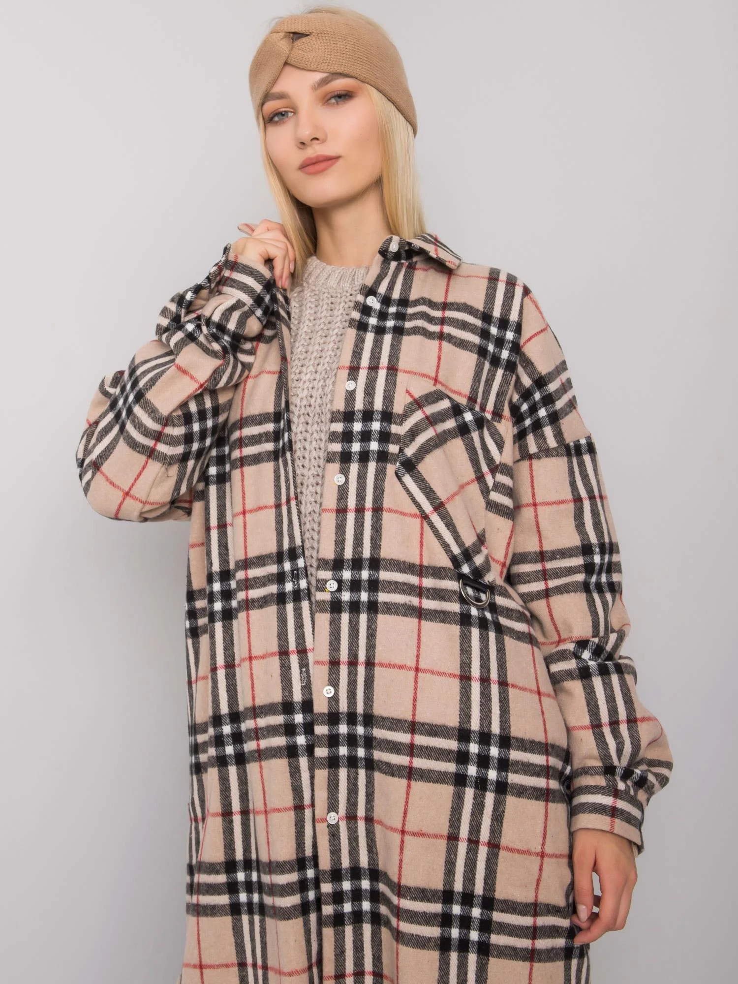 Camasa Dama Maneca lunga, Carouri, ex moda, Bej Casual - imagine 3