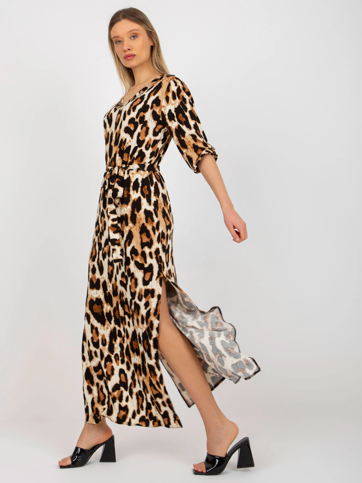 Rochie Dama Maxi, Animal print, LAKERTA, Bej de Petrecere - Image 4