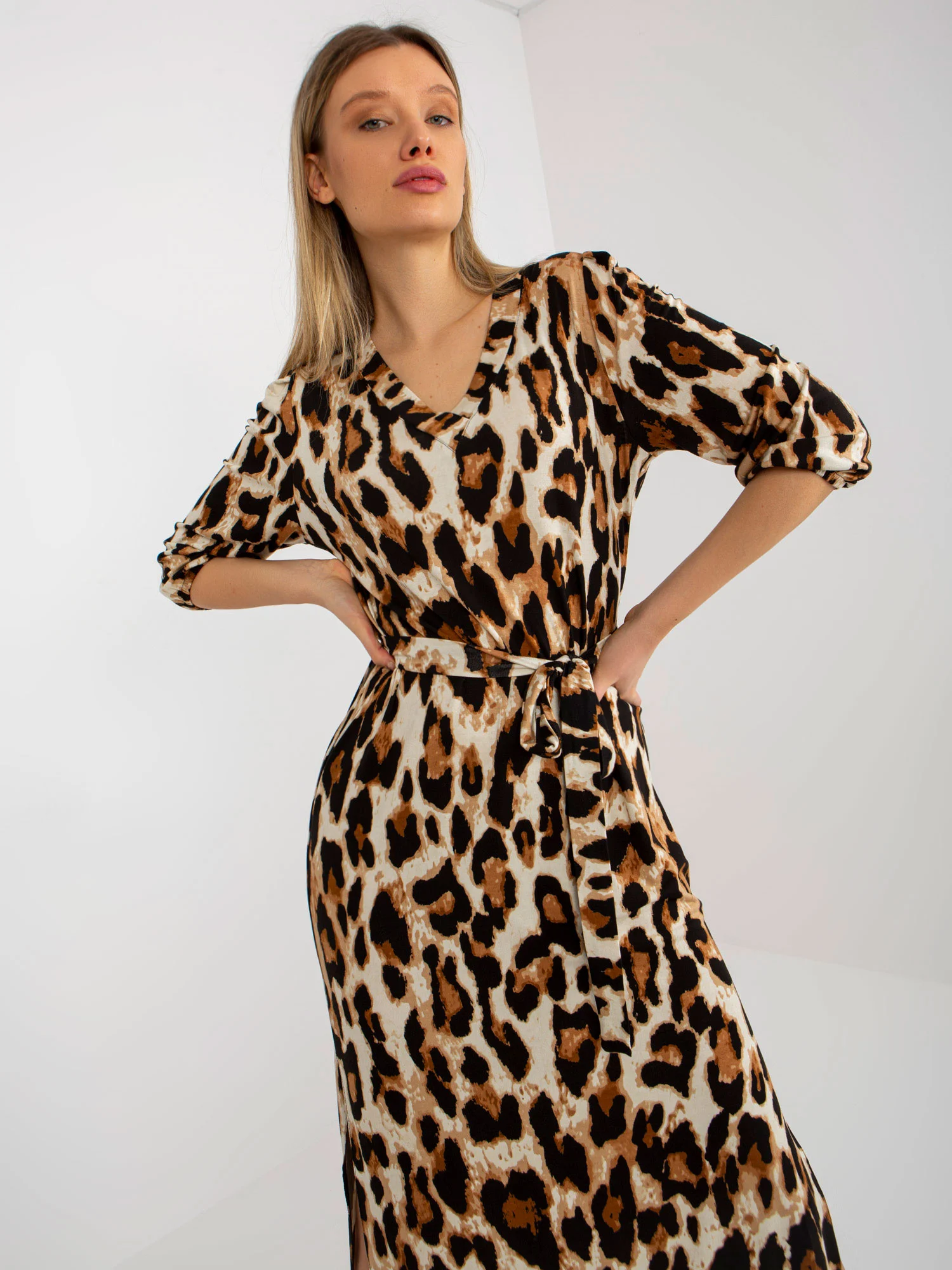Rochie Dama Maxi, Animal print, LAKERTA, Bej de Petrecere - Image 6