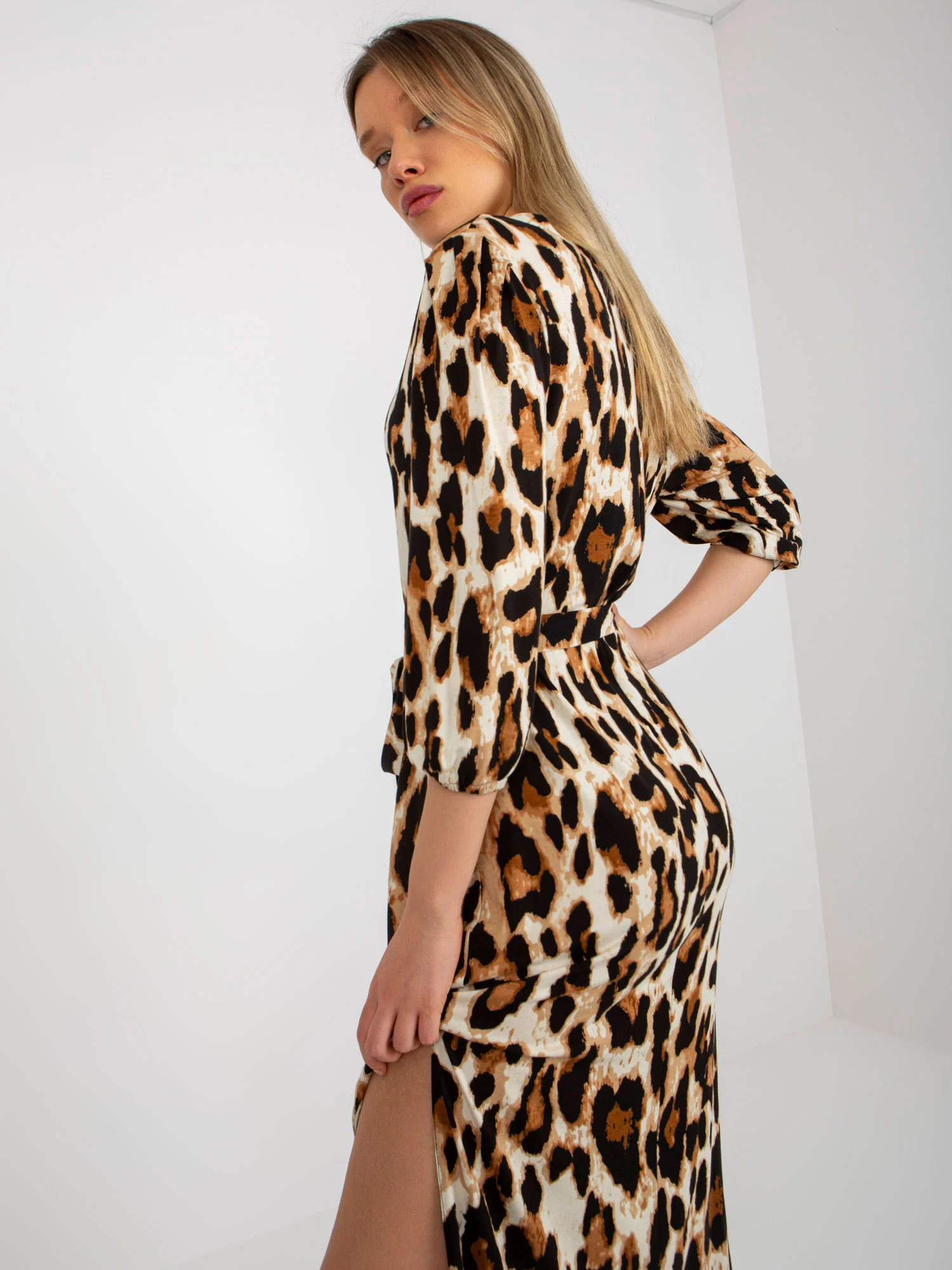 Rochie Dama Maxi, Animal print, LAKERTA, Bej de Petrecere - Image 5
