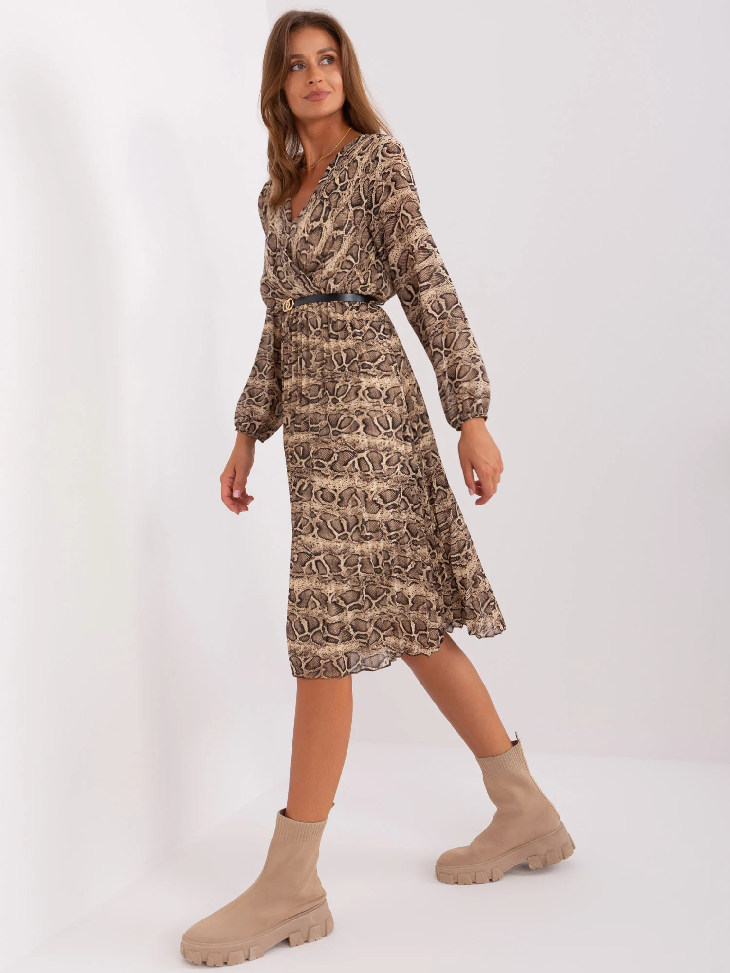 Rochie Dama Maxi, Animal print, ITALY MODA, Bej de Petrecere - Image 4