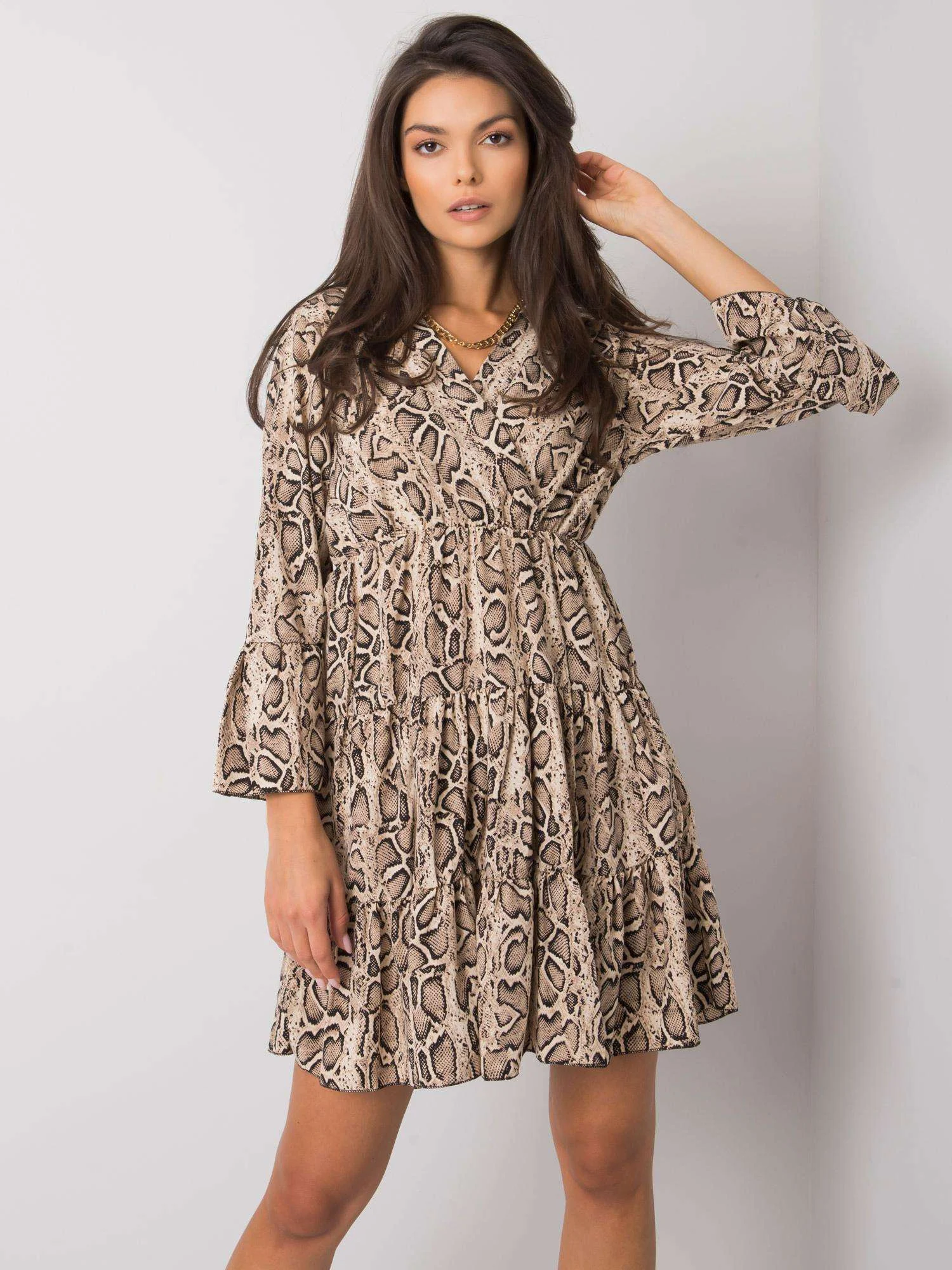 Rochie Dama Maxi, Animal print, ITALY MODA, Bej Eleganta Office - Image 3