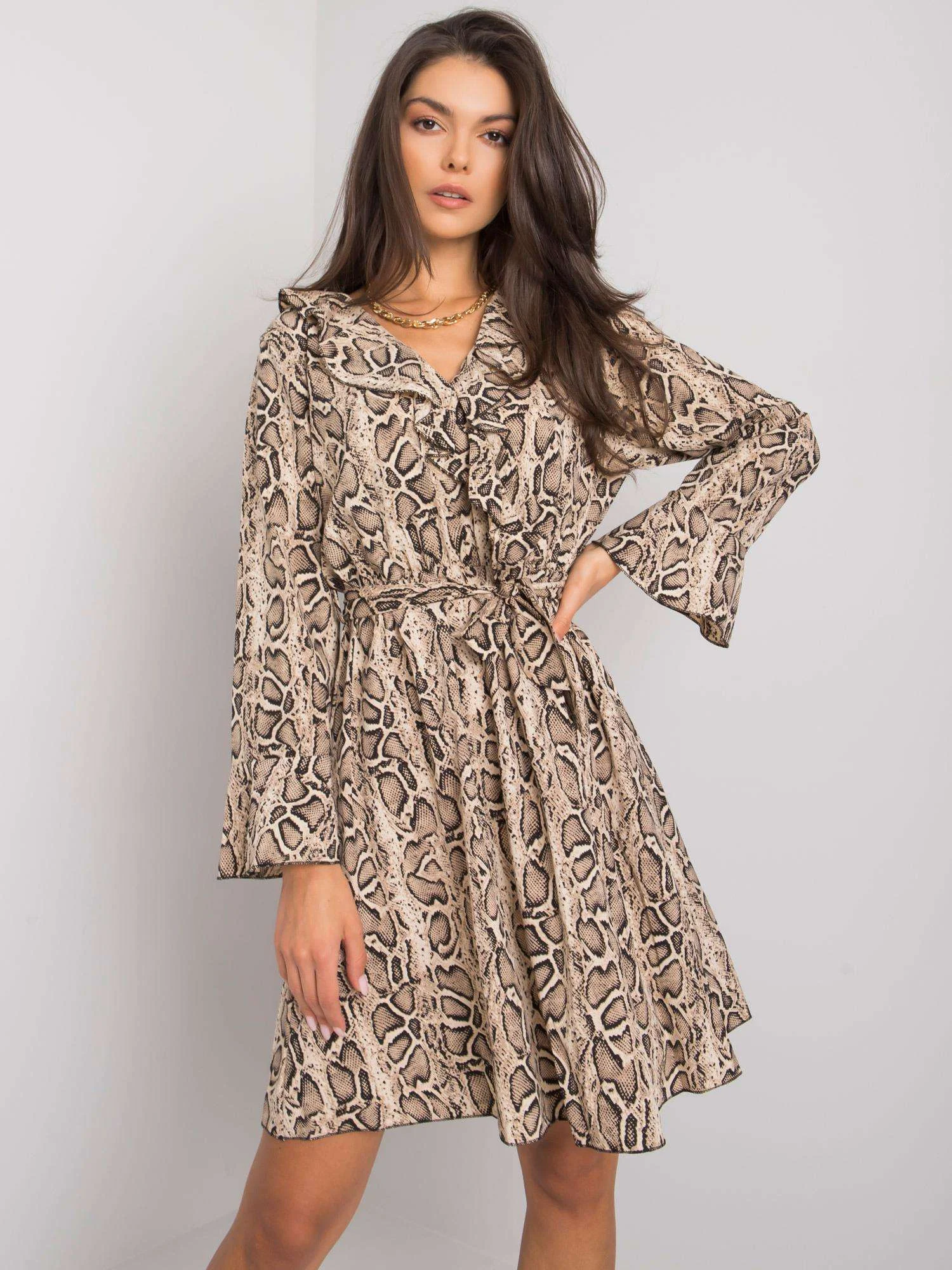 Rochie Dama Maxi, Animal print, ITALY MODA, Bej Eleganta Office - Image 4