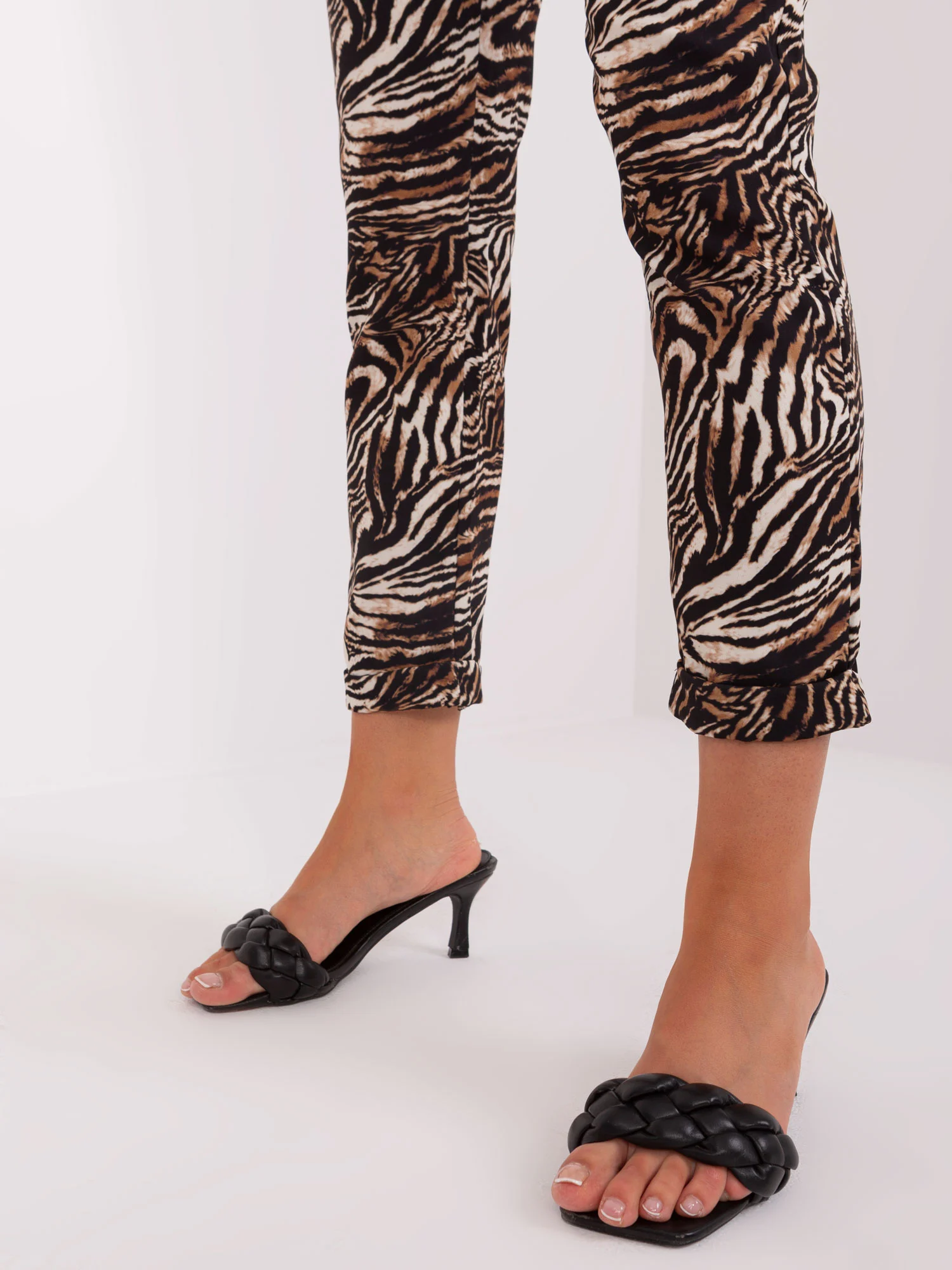 Pantaloni Dama Animal print, Elegant, ITALY MODA, Bej de Petrecere Marimi Mari - imagine 2