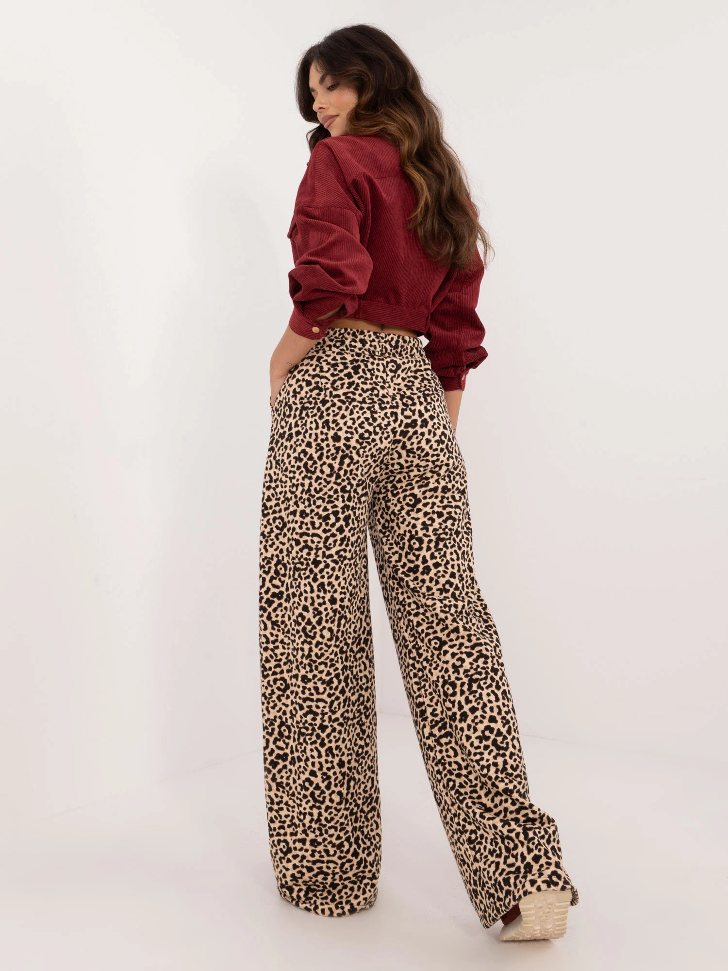 Pantaloni Dama Animal print, Larga, My Red Lips, Bej de Petrecere - imagine 3