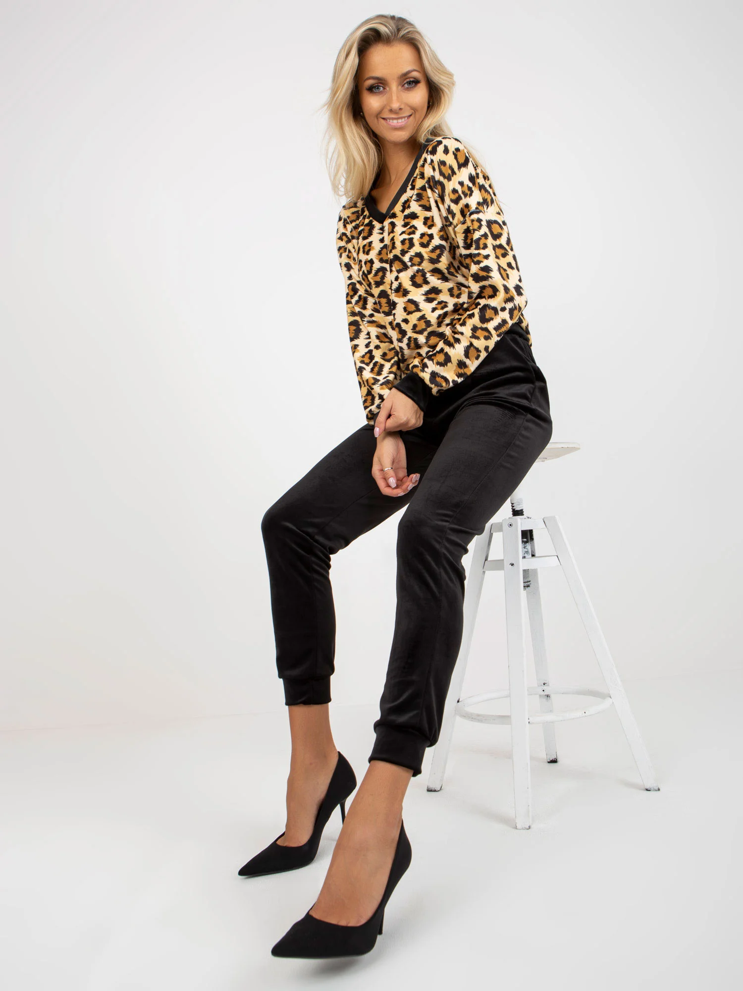 Compleu Dama Maneca lunga, Animal print, RUE PARIS, Bej Casual - imagine 3