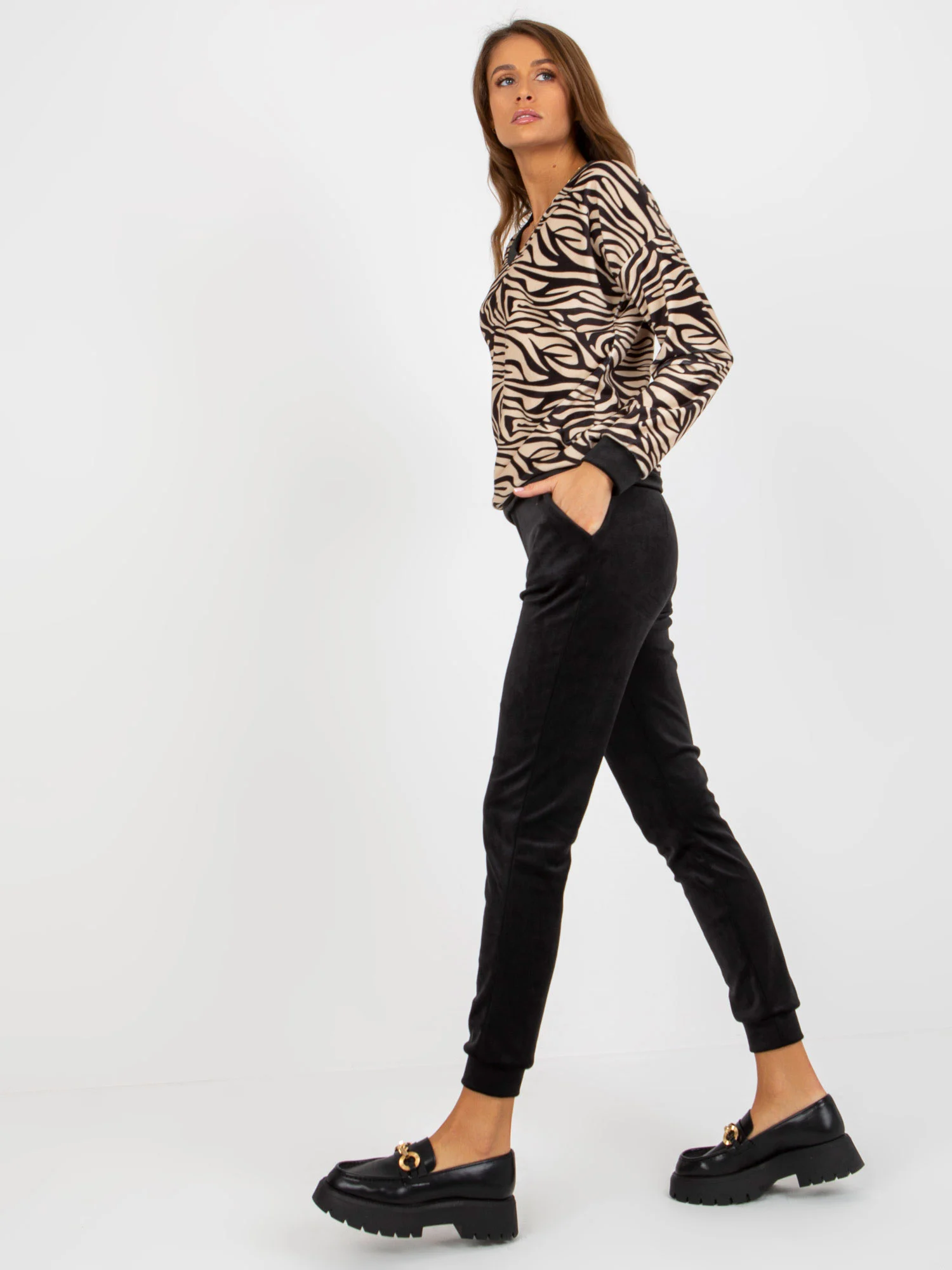 Compleu Dama Maneca lunga, Animal print, RUE PARIS, Bej Casual - imagine 7