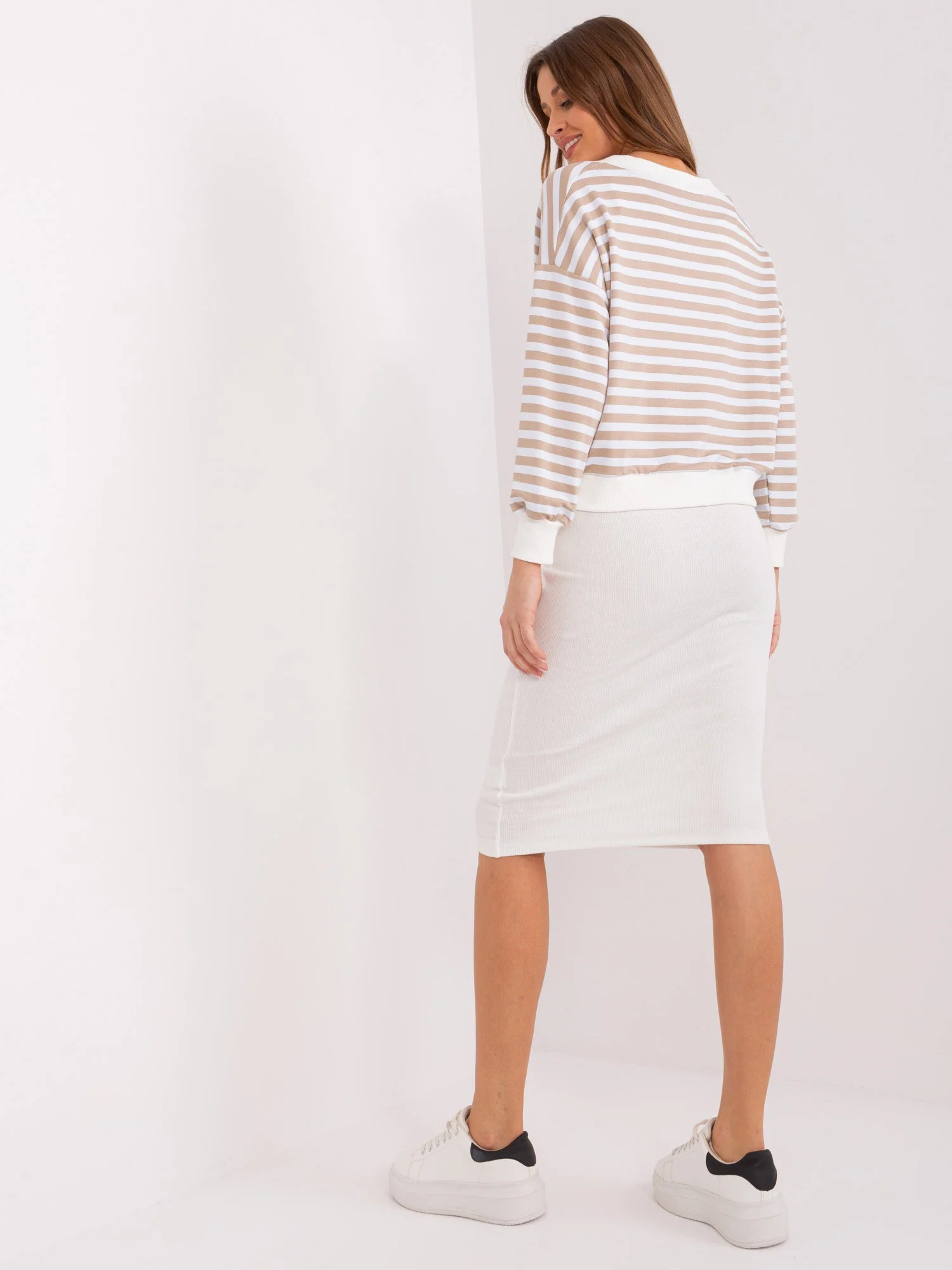 Compleu Dama Midi, Dungi, My Red Lips, Bej Casual - imagine 4